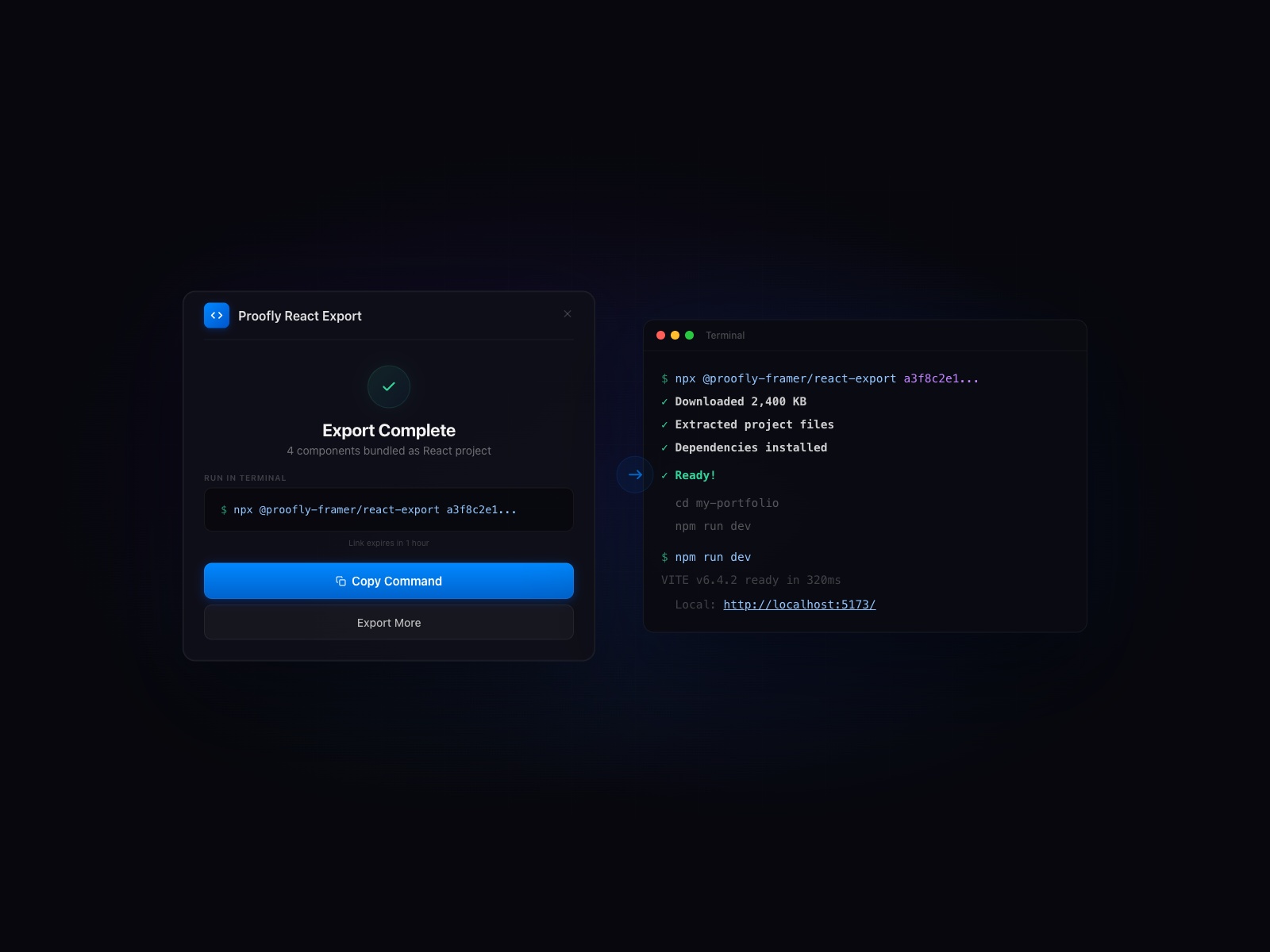 Thumbnail 2 for Proofly React Export Unlimited Exports, a Framer Marketplace template by Proofly.ae.