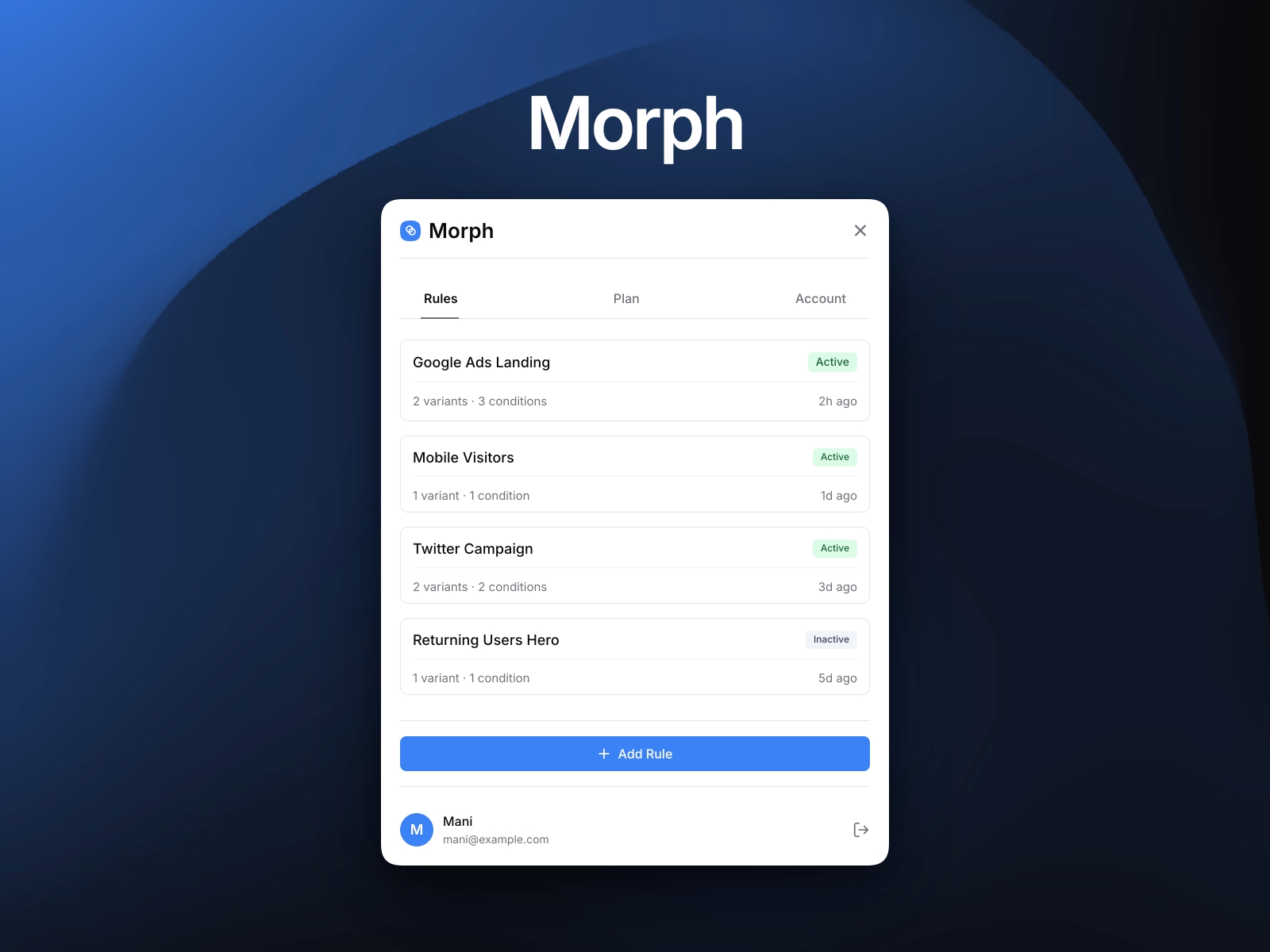 Thumbnail 1 for Morph, a Framer Marketplace template by Manikandan.