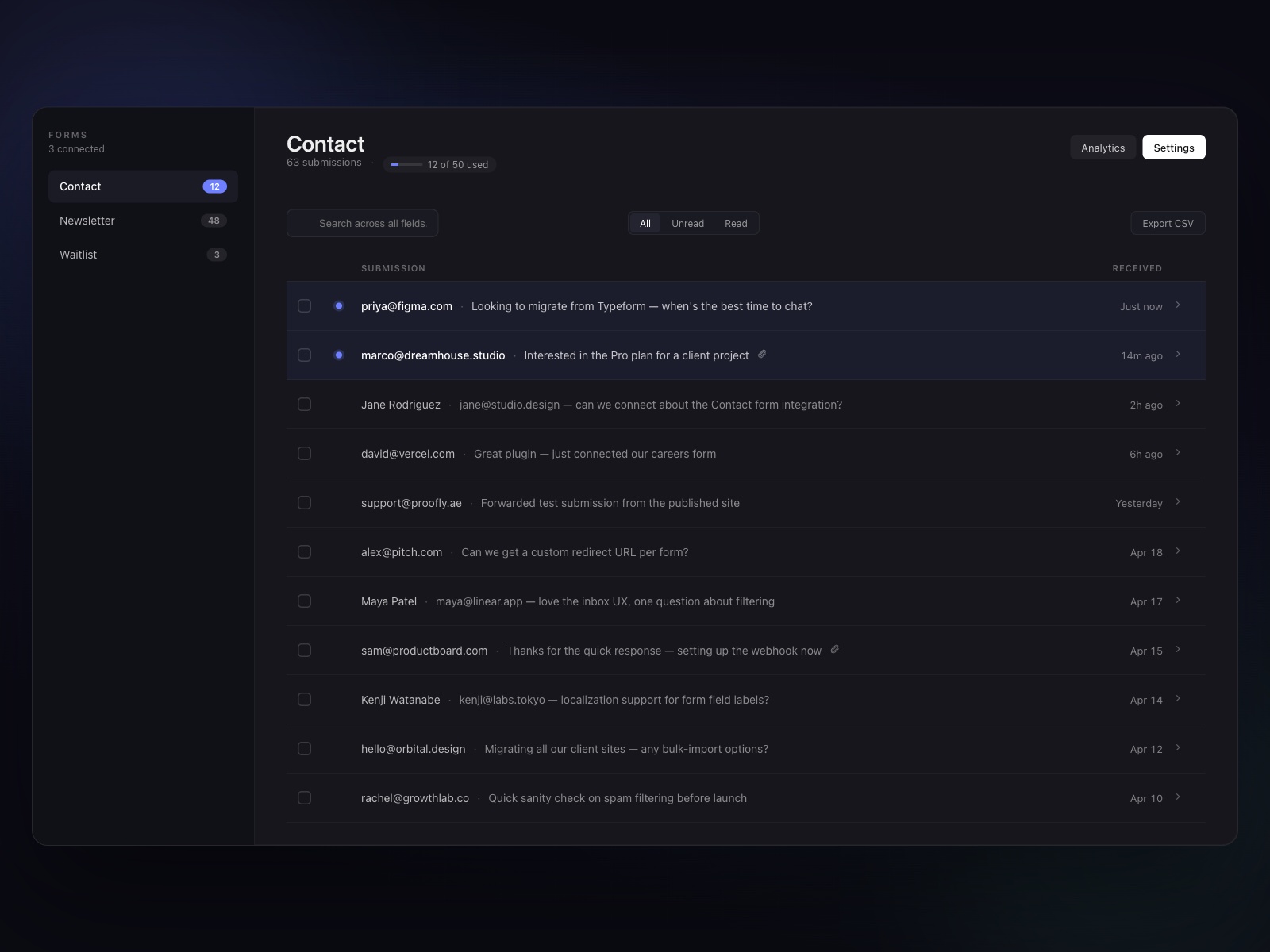 Thumbnail 2 for Proofly Forms Inbox, a Framer Marketplace template by Proofly.ae.
