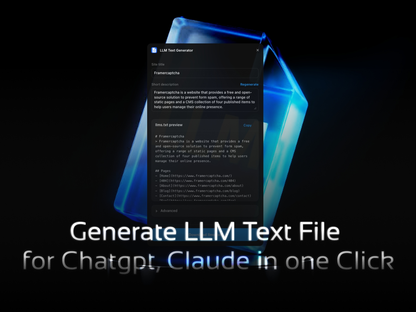Thumbnail 2 for LLM Text Generator, a Framer Marketplace template by Chris Lacorte.