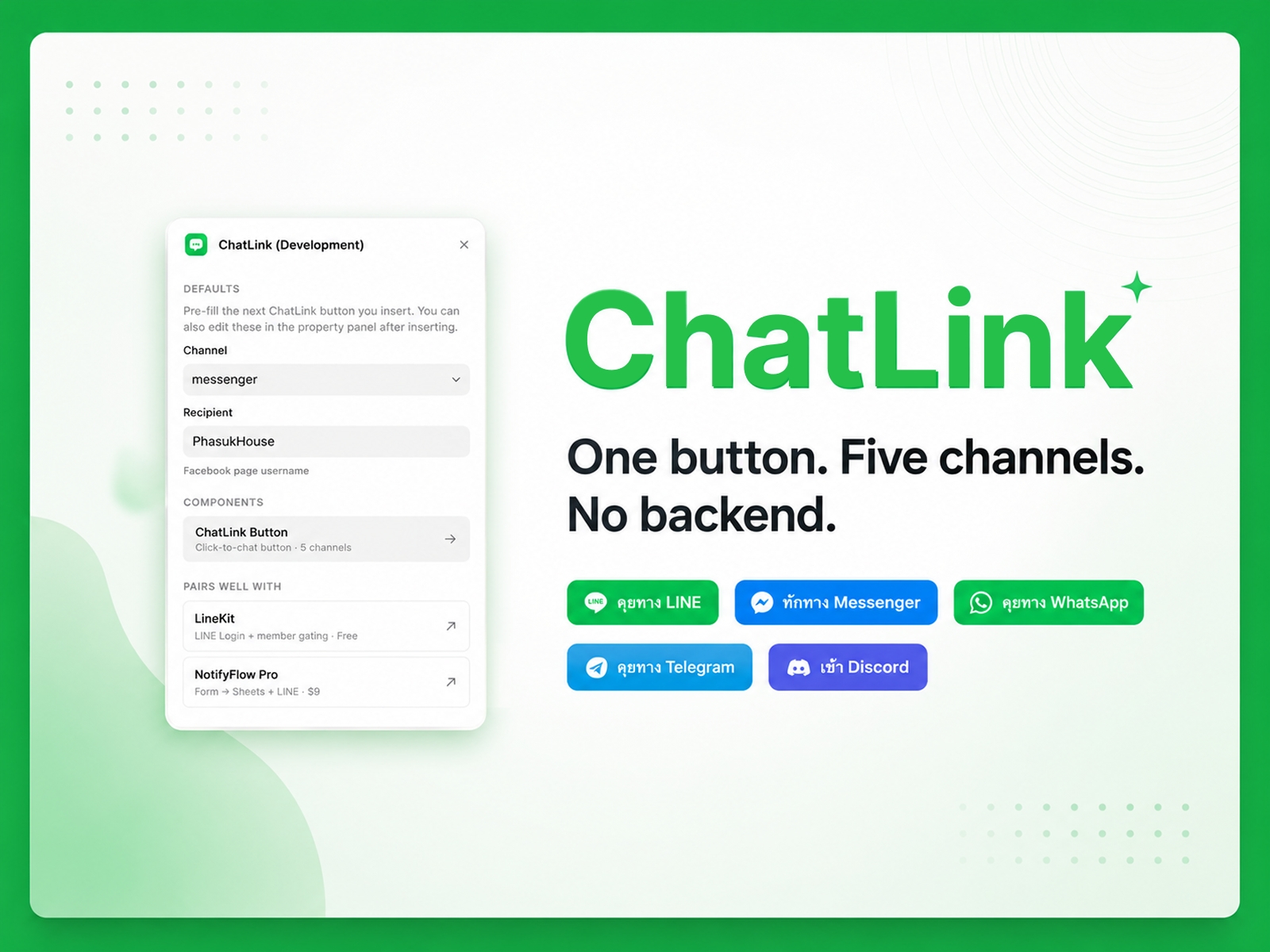 Thumbnail 1 for ChatLink, a Framer Marketplace plugin by Trirong Phasukyued.