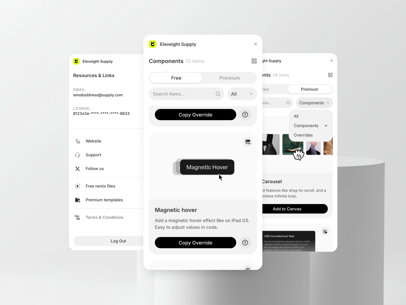 Screenshot 2 for Eleveight Supply, a Framer Marketplace plugin by Fabian Albert.