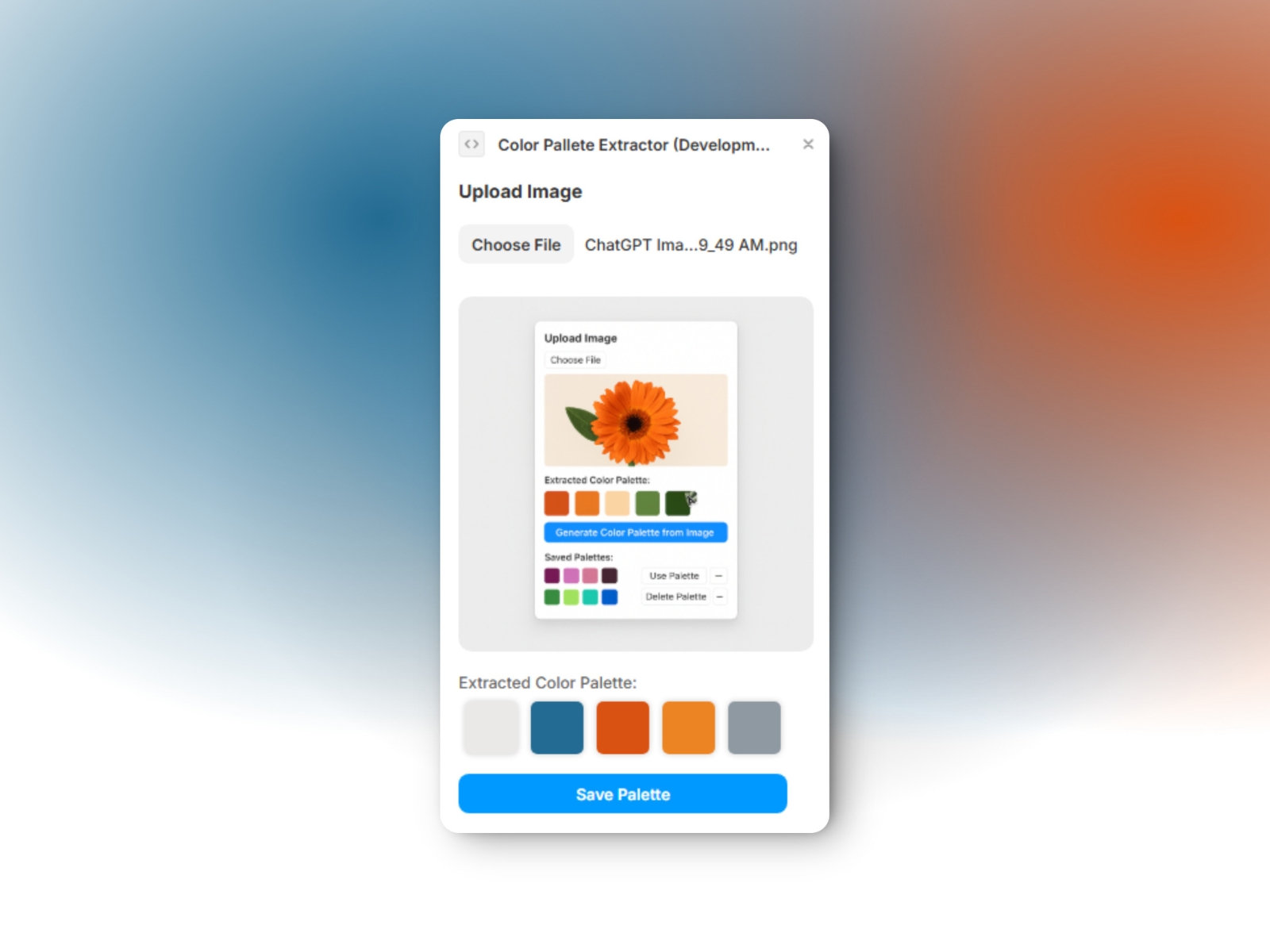 Screenshot 1 for Color Pallete Extractor, a Framer Marketplace plugin by Ahmed Zulfiqar.