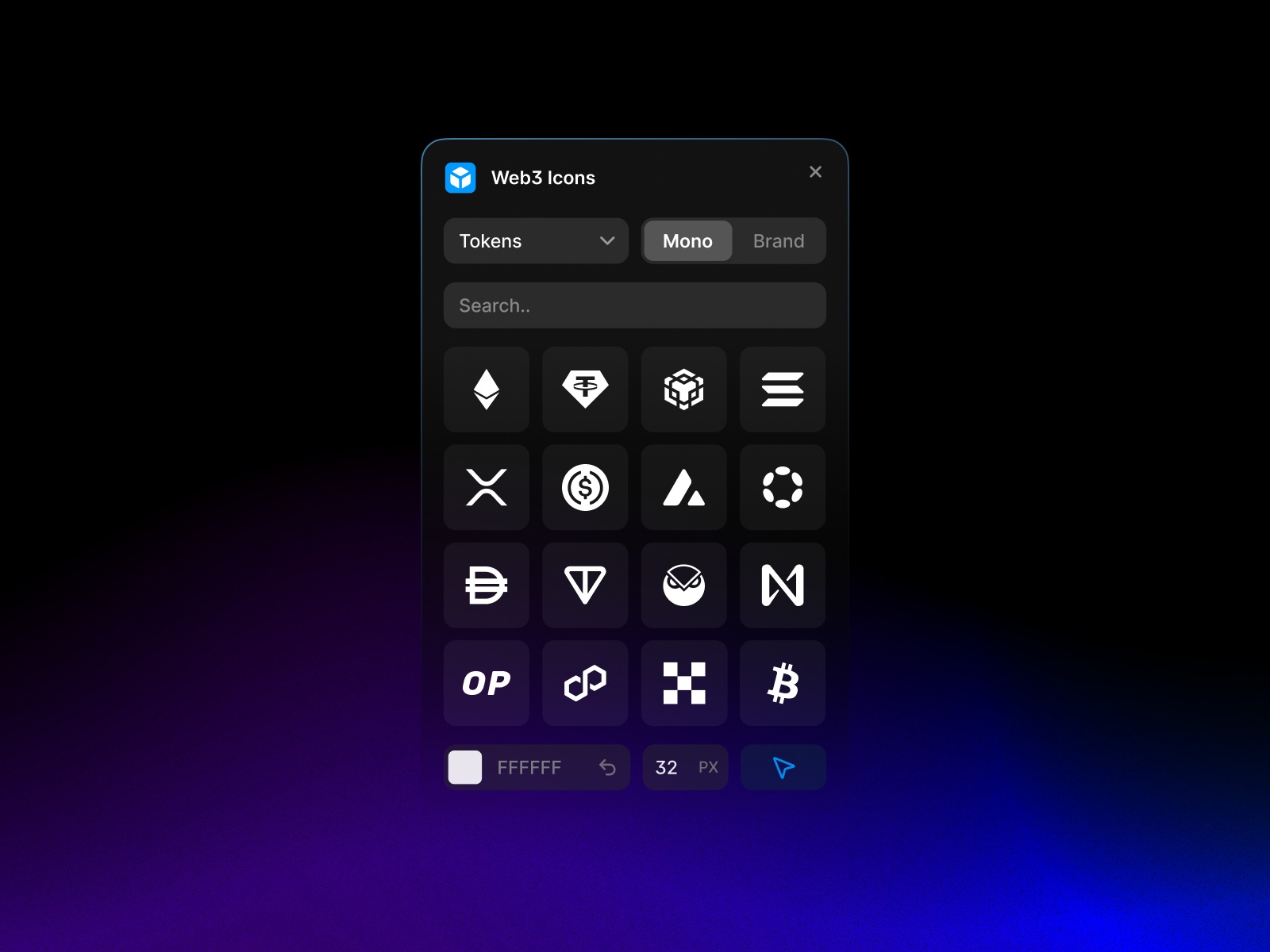 Thumbnail 1 for Web3 Icons, a Framer Marketplace plugin by Arsyad Fadly.