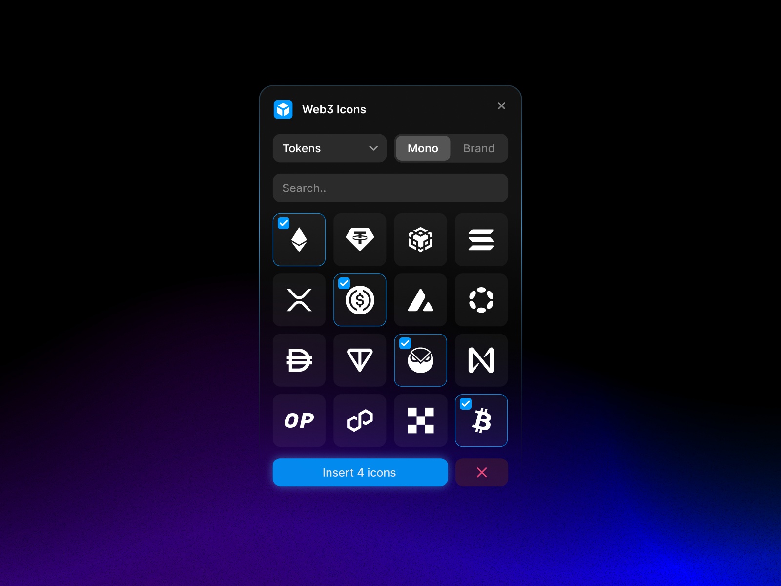 Thumbnail 2 for Web3 Icons, a Framer Marketplace plugin by Arsyad Fadly.