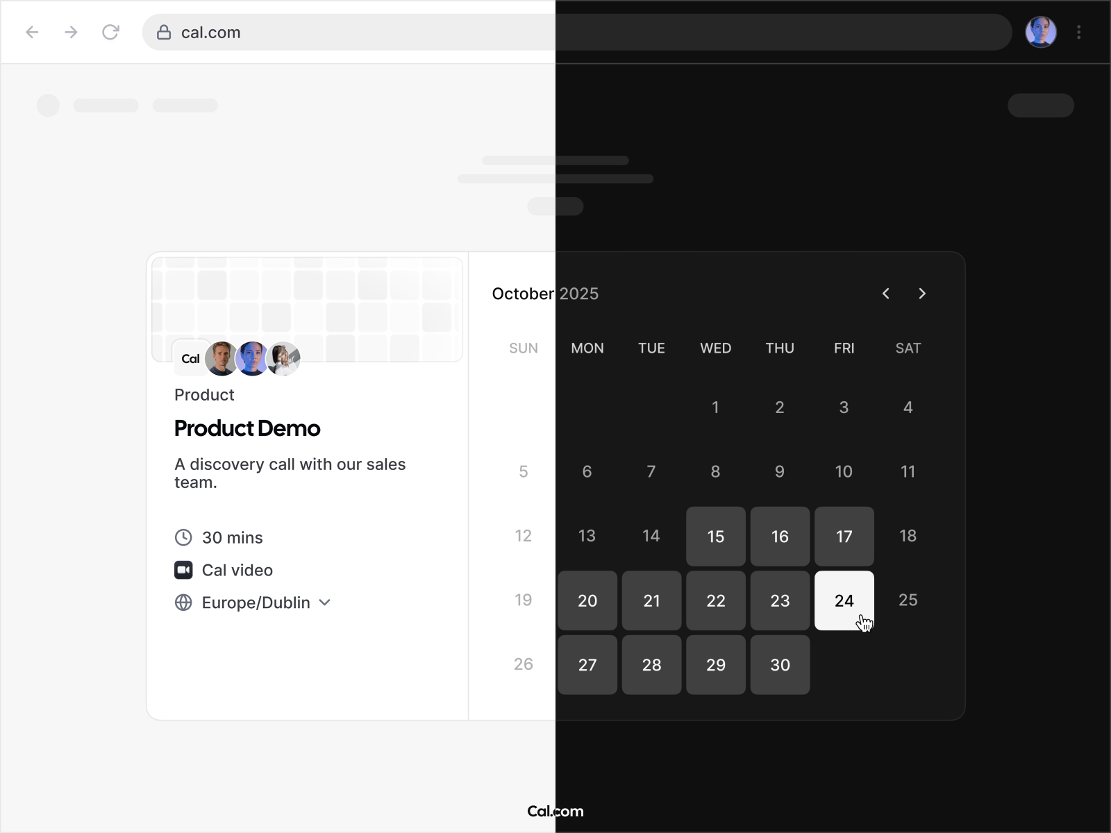 Screenshot 3 for Cal.com, a Framer Marketplace plugin by Cal.com, Inc..