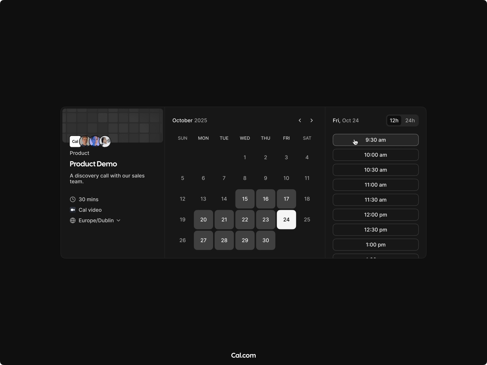 Screenshot 1 for Cal.com, a Framer Marketplace plugin by Cal.com, Inc..