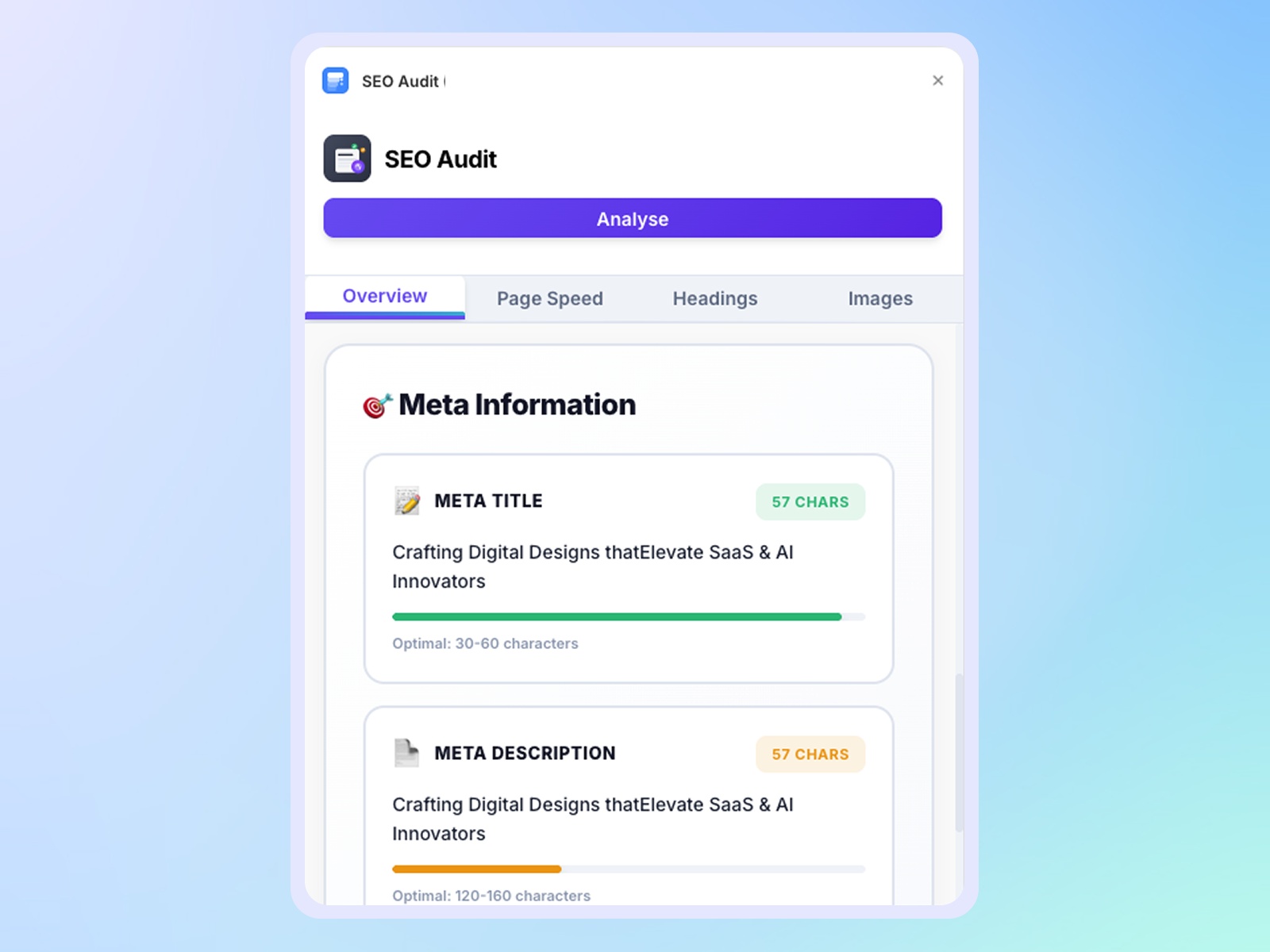 Screenshot 4 for SEO Audit, a Framer Marketplace plugin by Pixels Design.