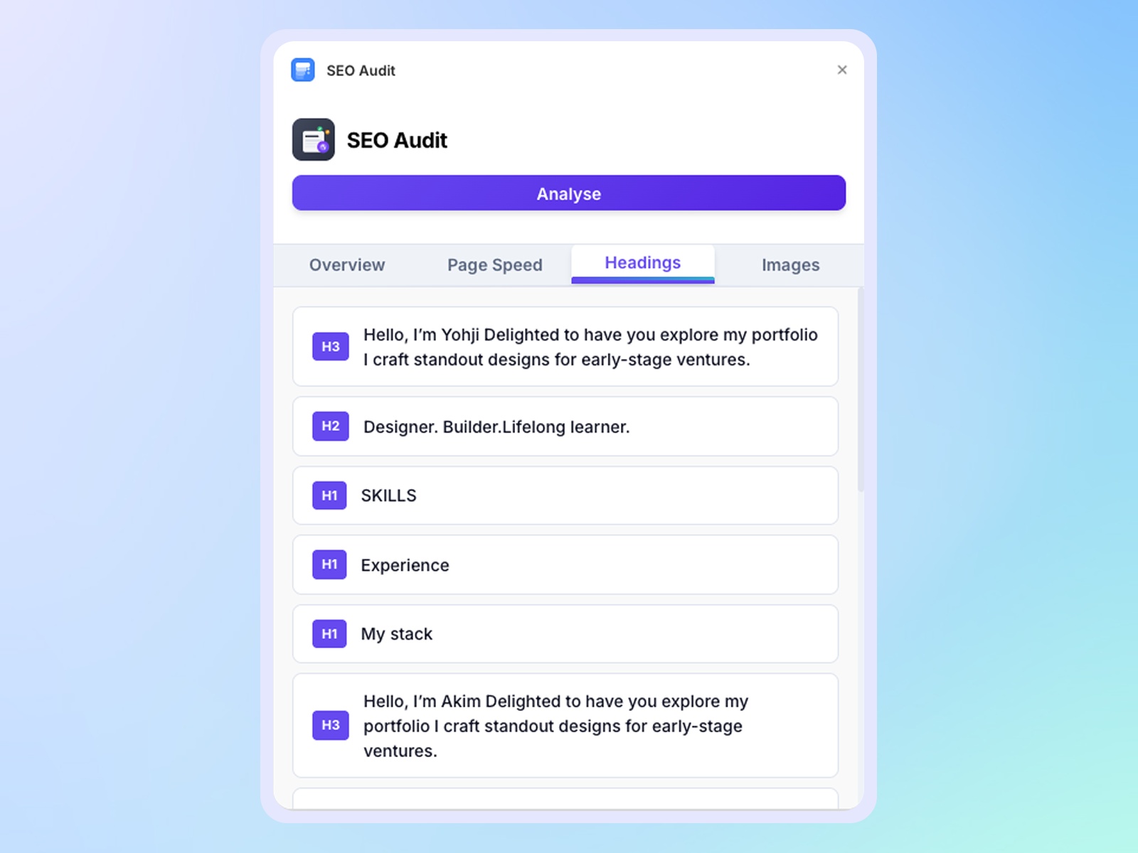 Screenshot 3 for SEO Audit, a Framer Marketplace plugin by Pixels Design.