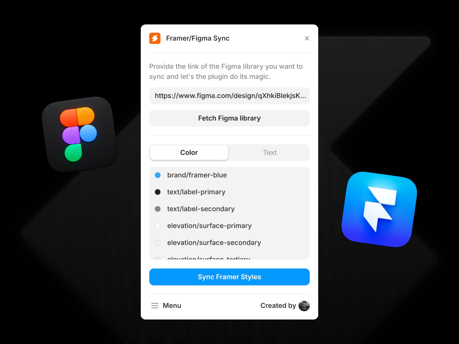 Screenshot 1 for Framer/Figma Sync, a Framer Marketplace plugin by Yann-Edern Gillet.