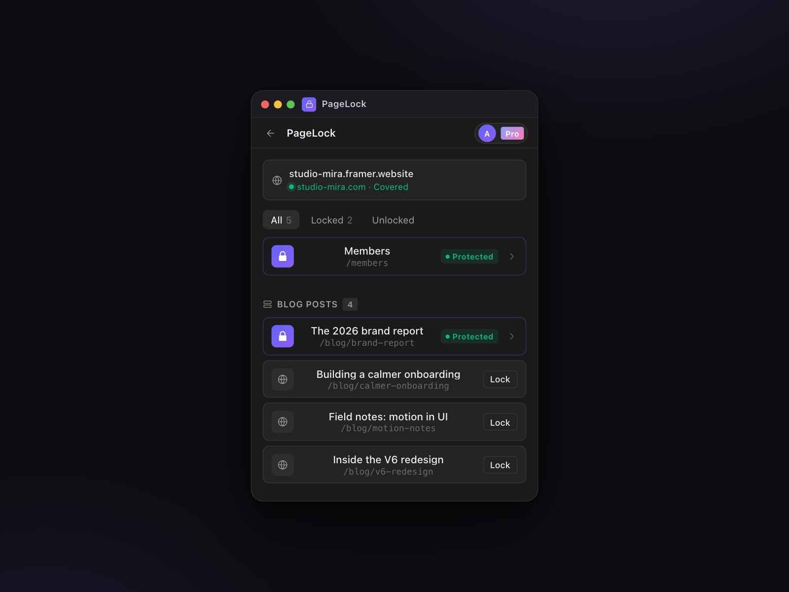 Thumbnail 1 for PageLock — Password Protect Pages & CMS, a Framer Marketplace template by Proofly.ae.