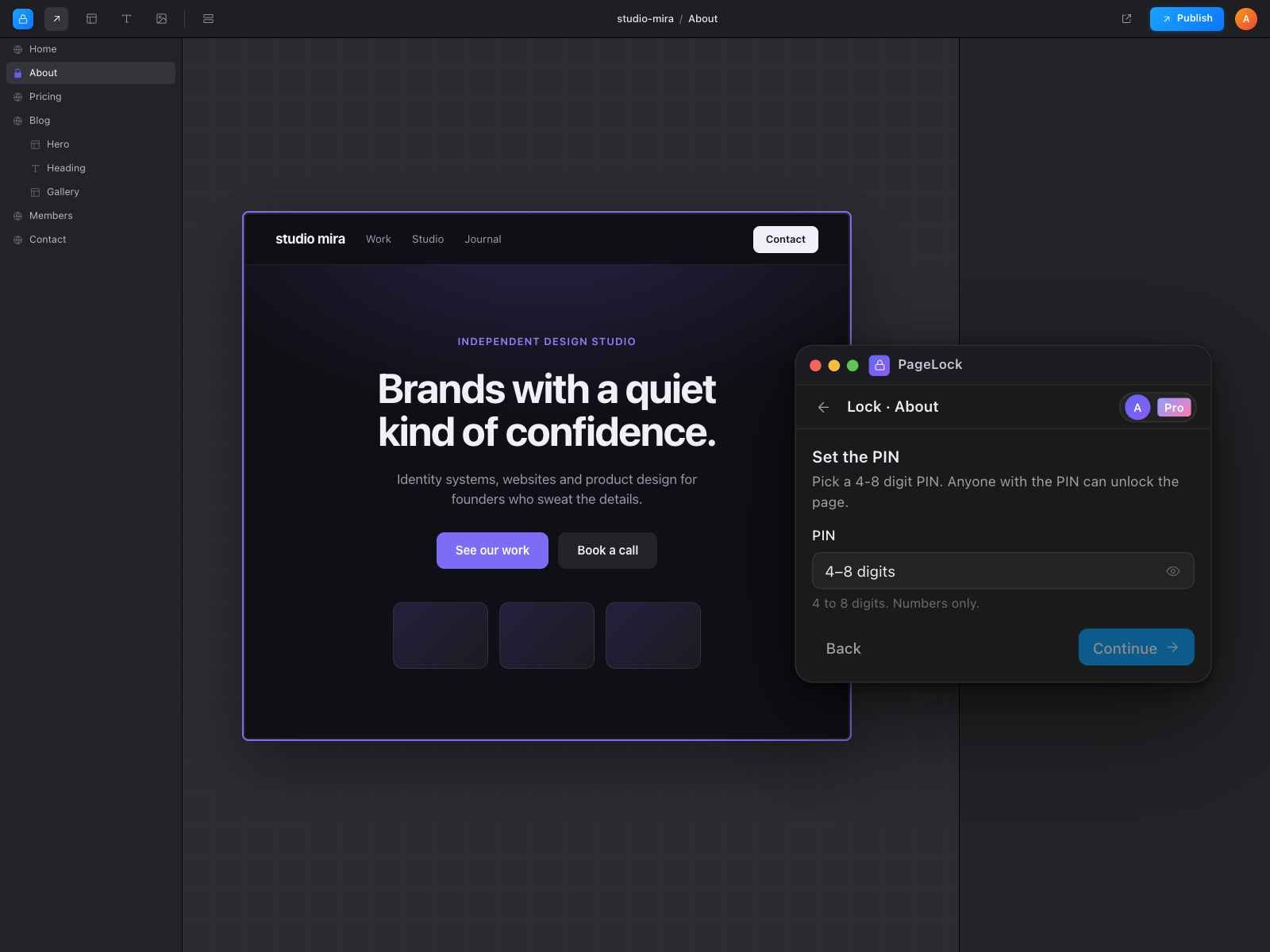 Thumbnail 2 for PageLock — Password Protect Pages & CMS, a Framer Marketplace template by Proofly.ae.