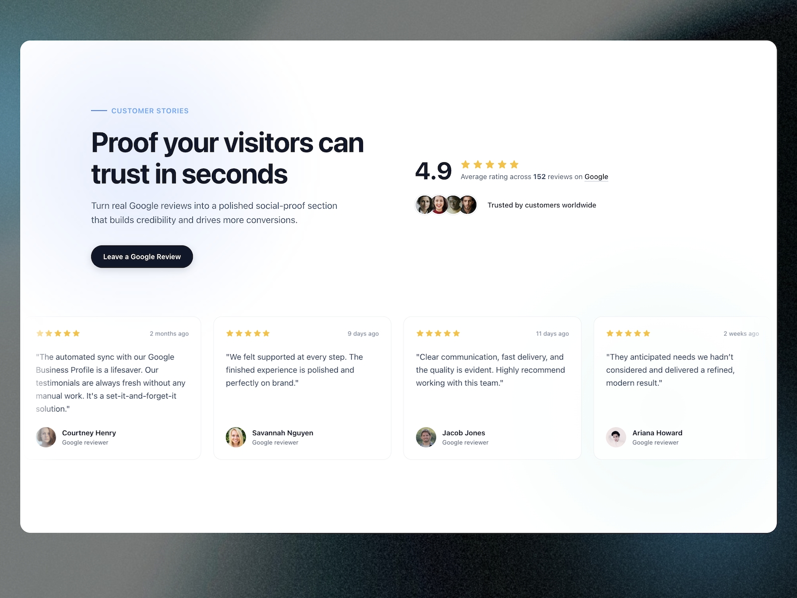 Thumbnail 1 for RevuKit - Google Reviews, a Framer Marketplace template by RevuKit Studio.