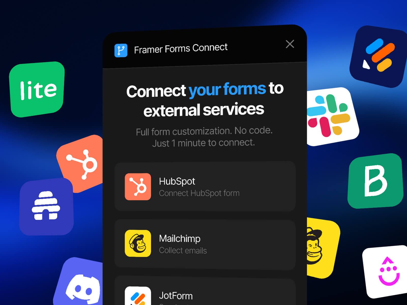 Thumbnail 1 for Framer Forms Connect, a Framer Marketplace plugin by Roman Avshalumov.