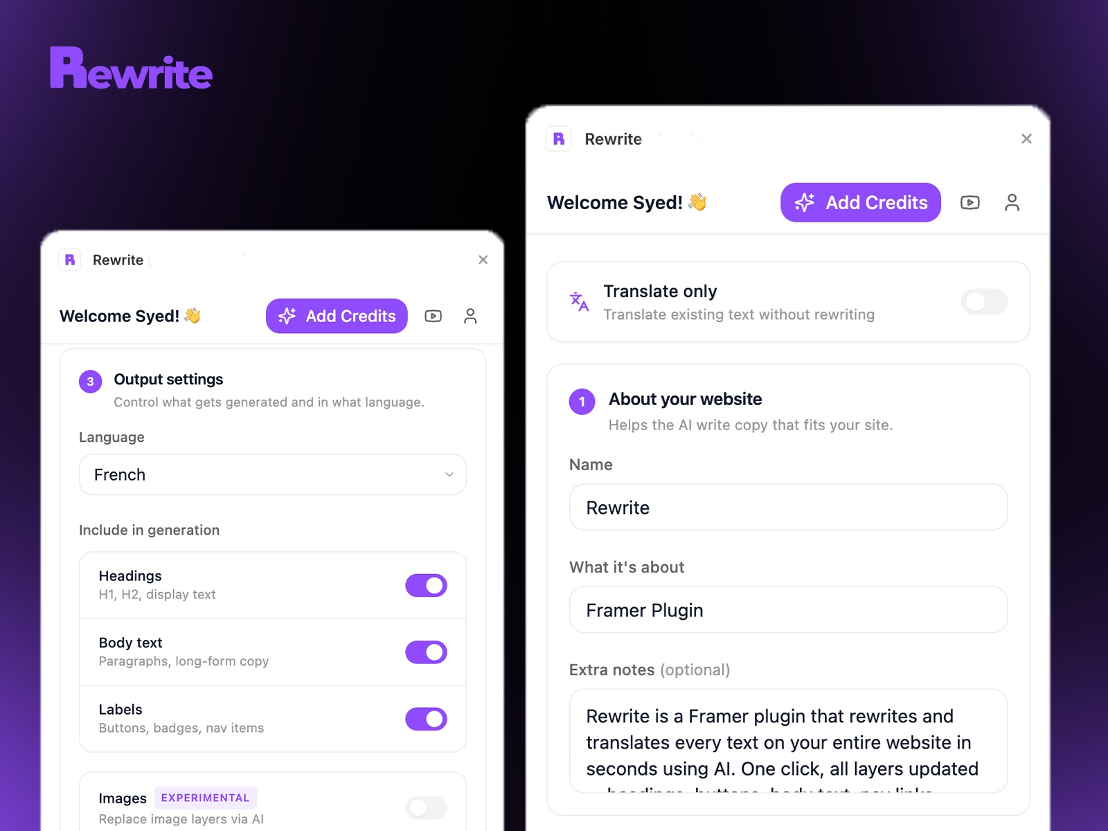 Thumbnail 1 for Rewrite, a Framer Marketplace plugin by Syed Saboor.