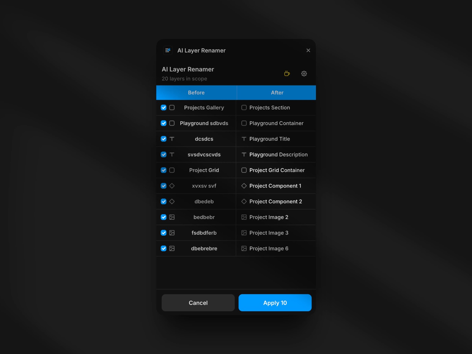 Thumbnail 2 for AI Layer Renamer, a Framer Marketplace template by Leo Moschen.