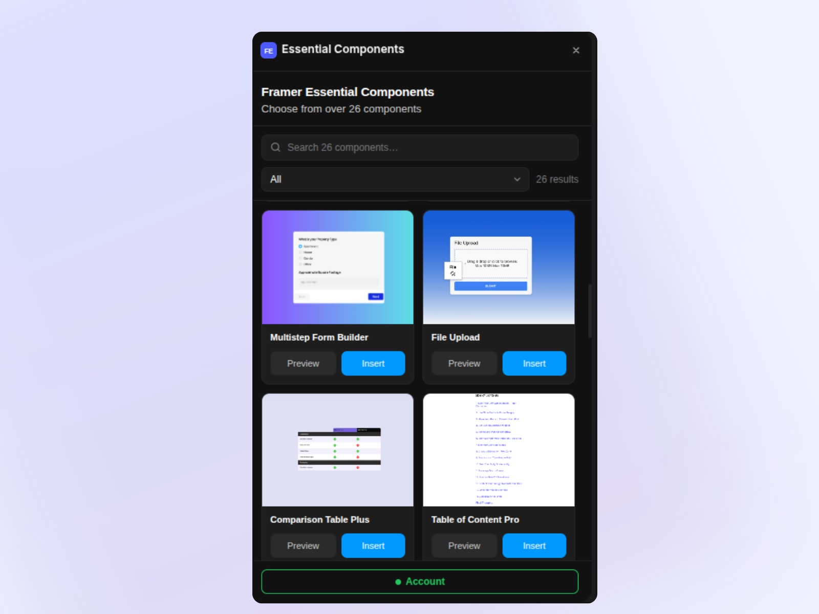 Screenshot 1 for Essential Components, a Framer Marketplace plugin by Kai Studio.