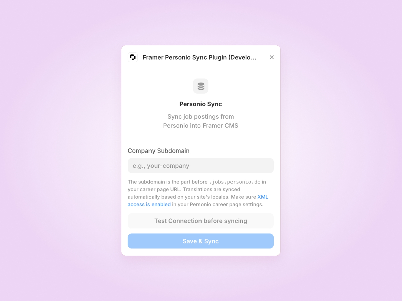 Thumbnail 1 for Personio Sync, a Framer Marketplace template by Trueform.