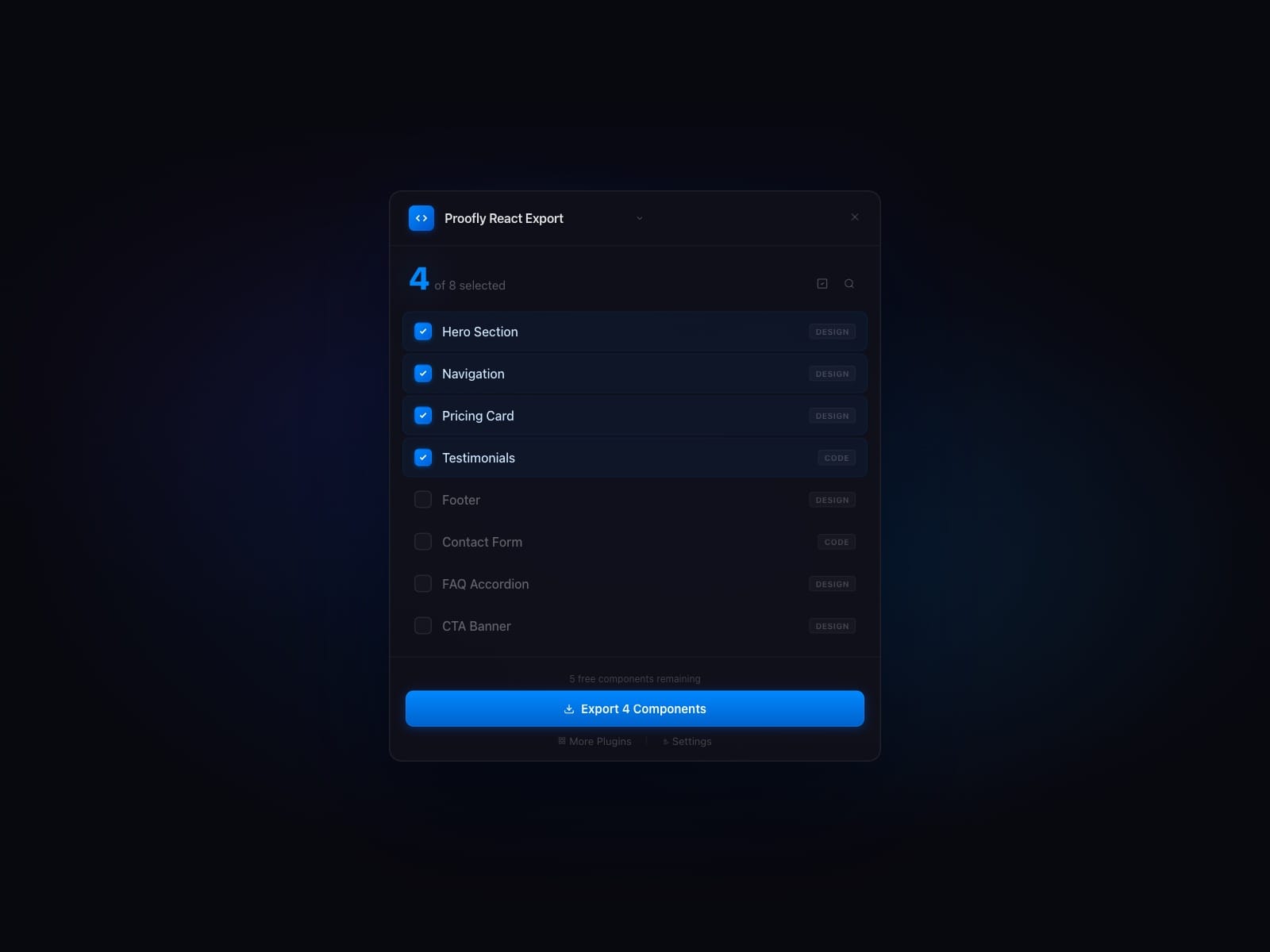 Proofly React Export Unlimited Exports
