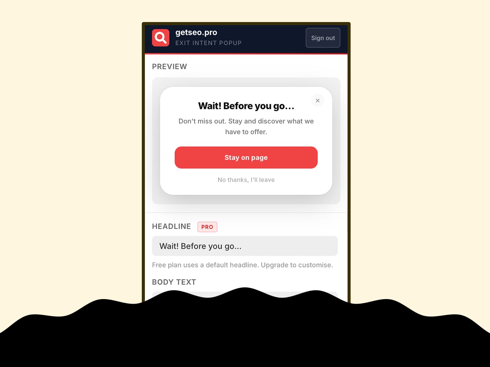 Exit Intent Popup by getseo.pro
