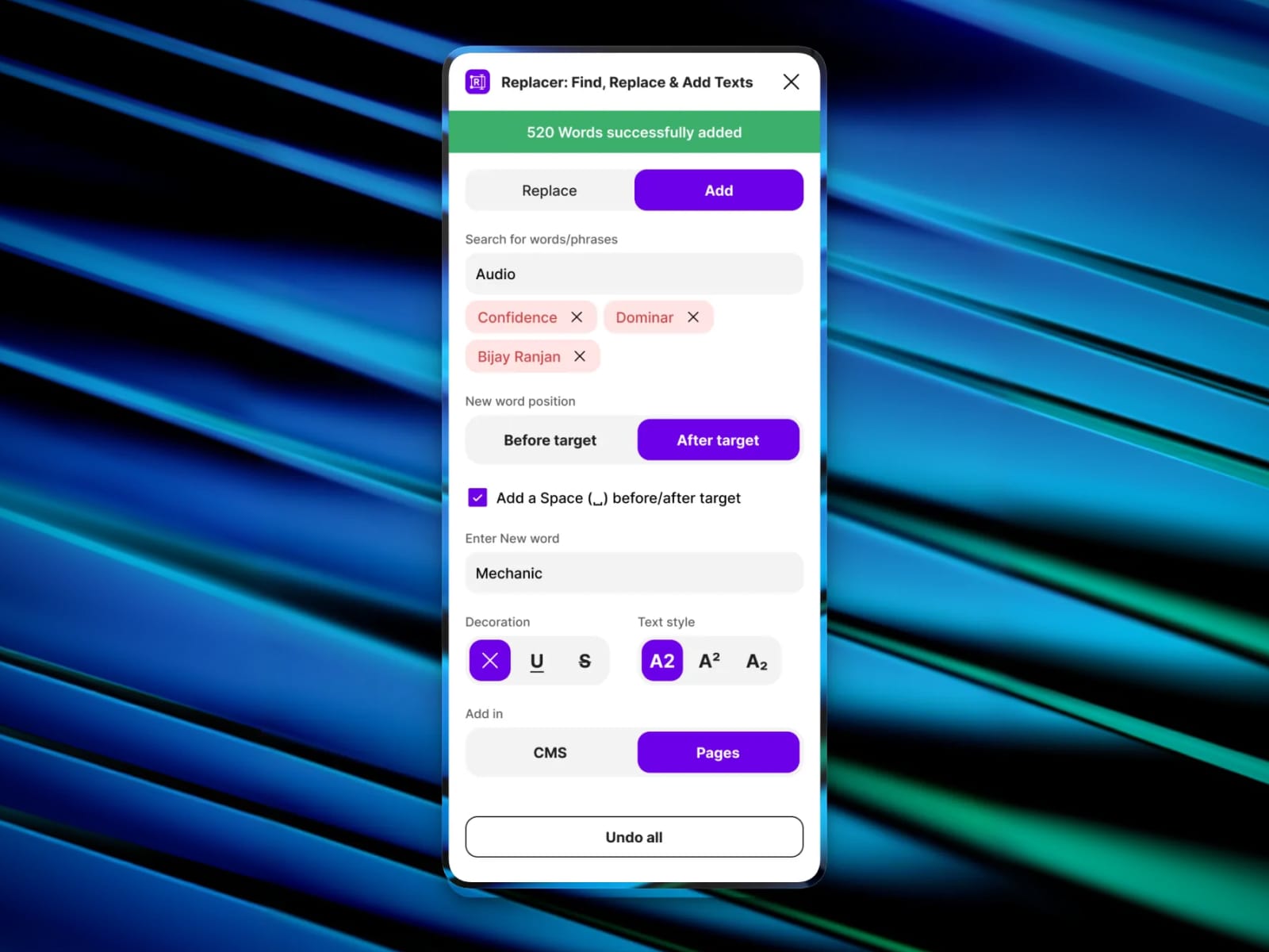 Replacer: Find, Replace & Add Texts