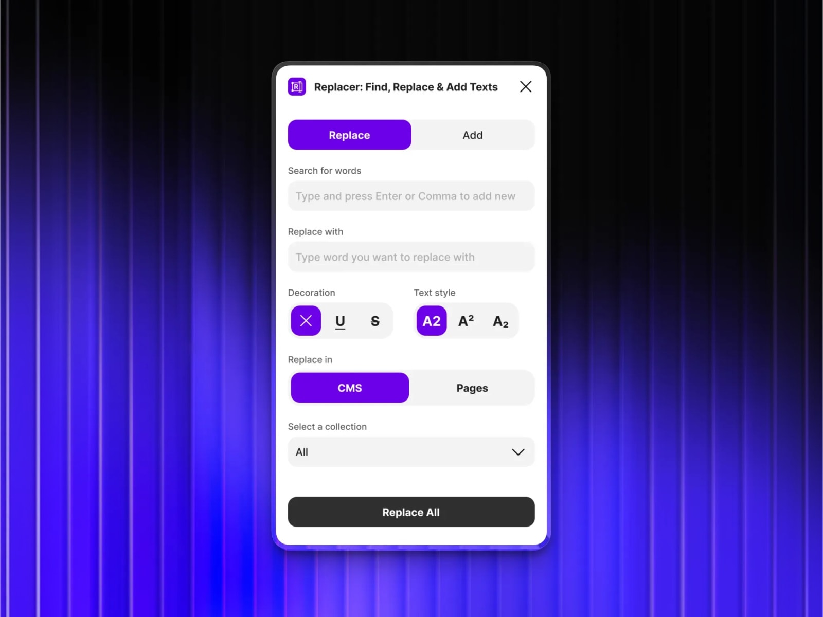 Replacer: Find, Replace & Add Texts