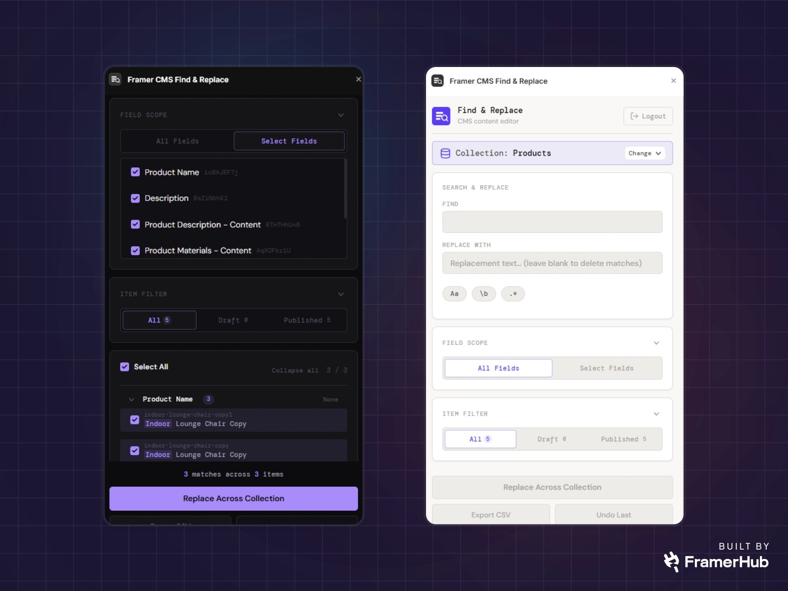 Framer CMS Find & Replace