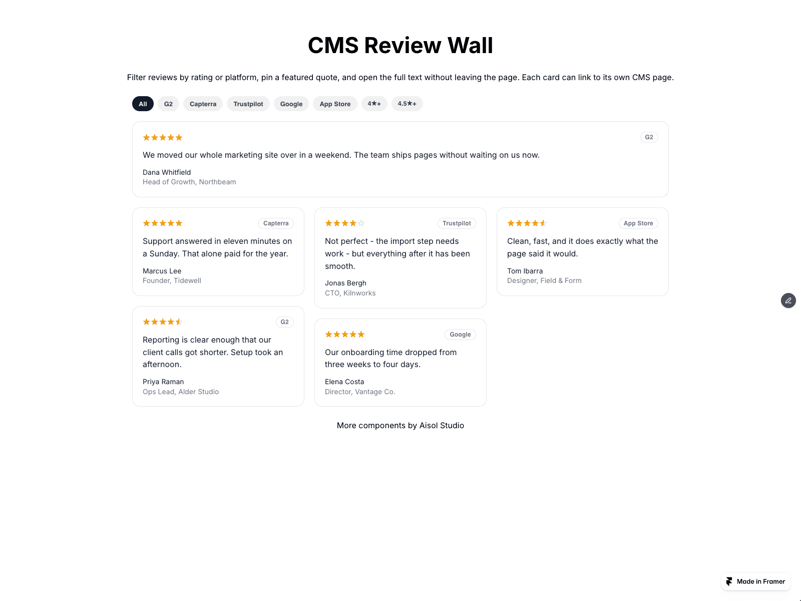 CMS Review Wall