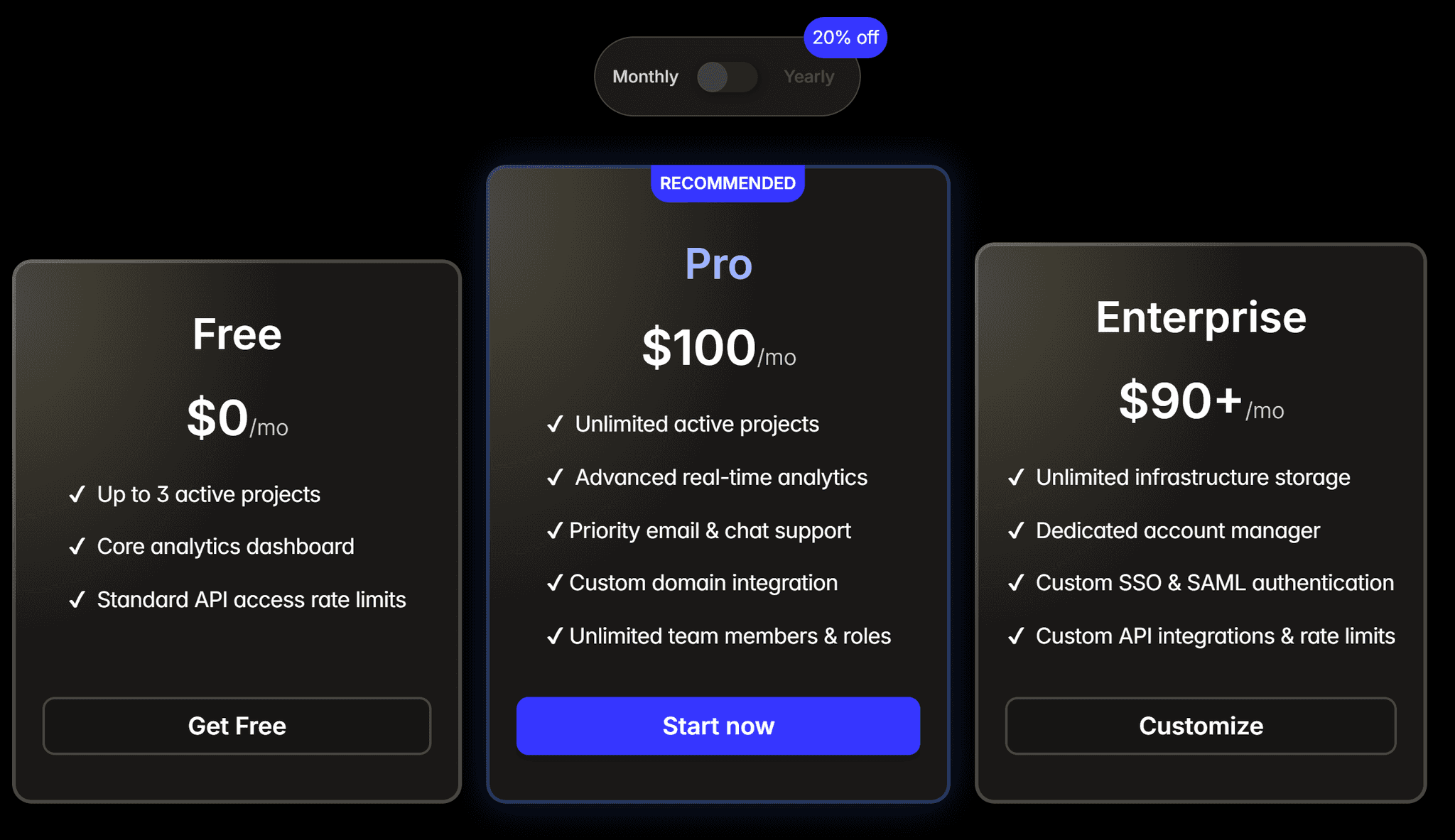 Dark Pricing Card