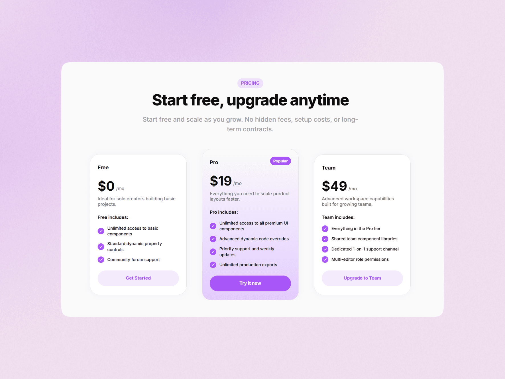 Light Pricing Cards