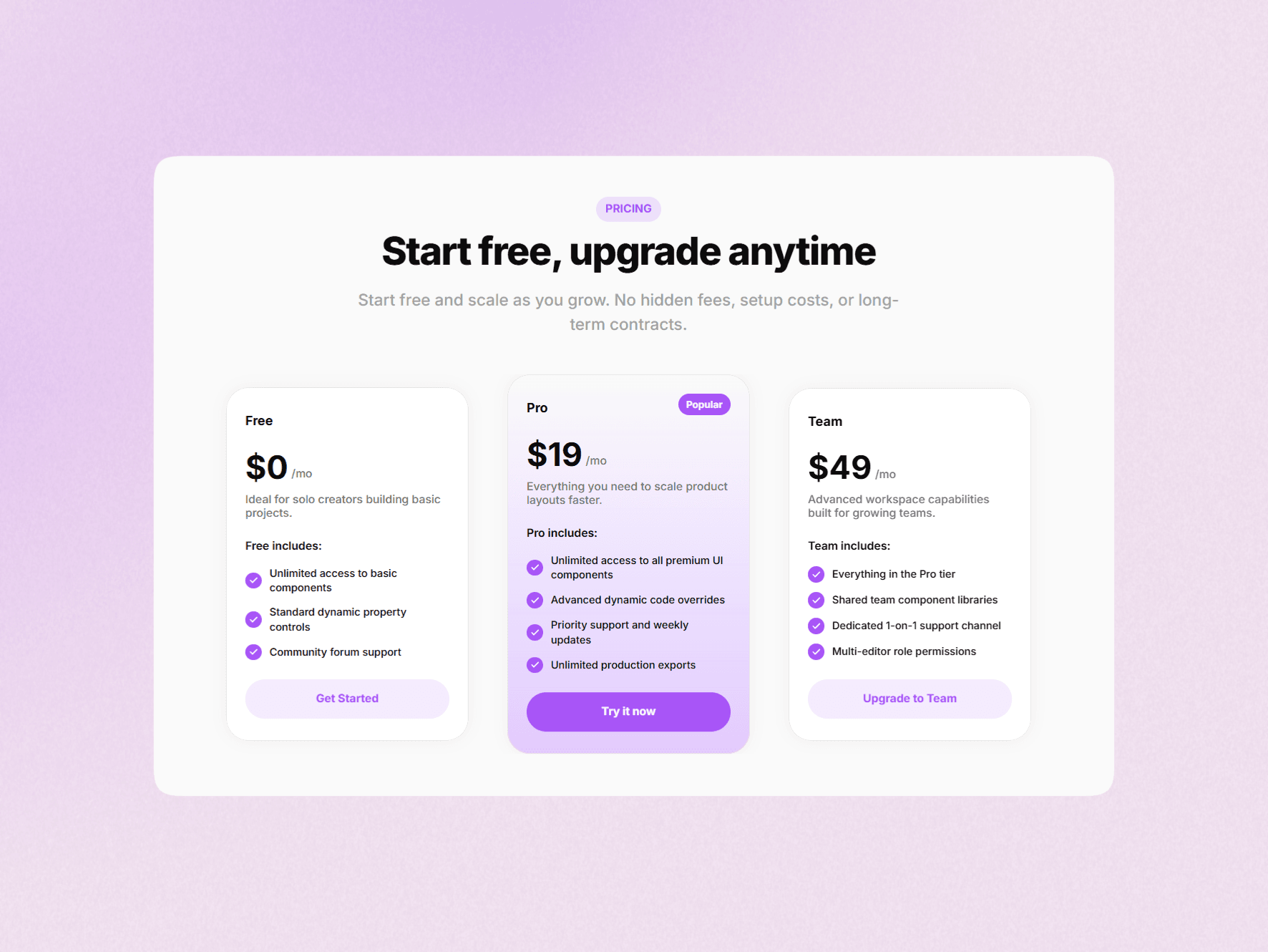Light Pricing Cards