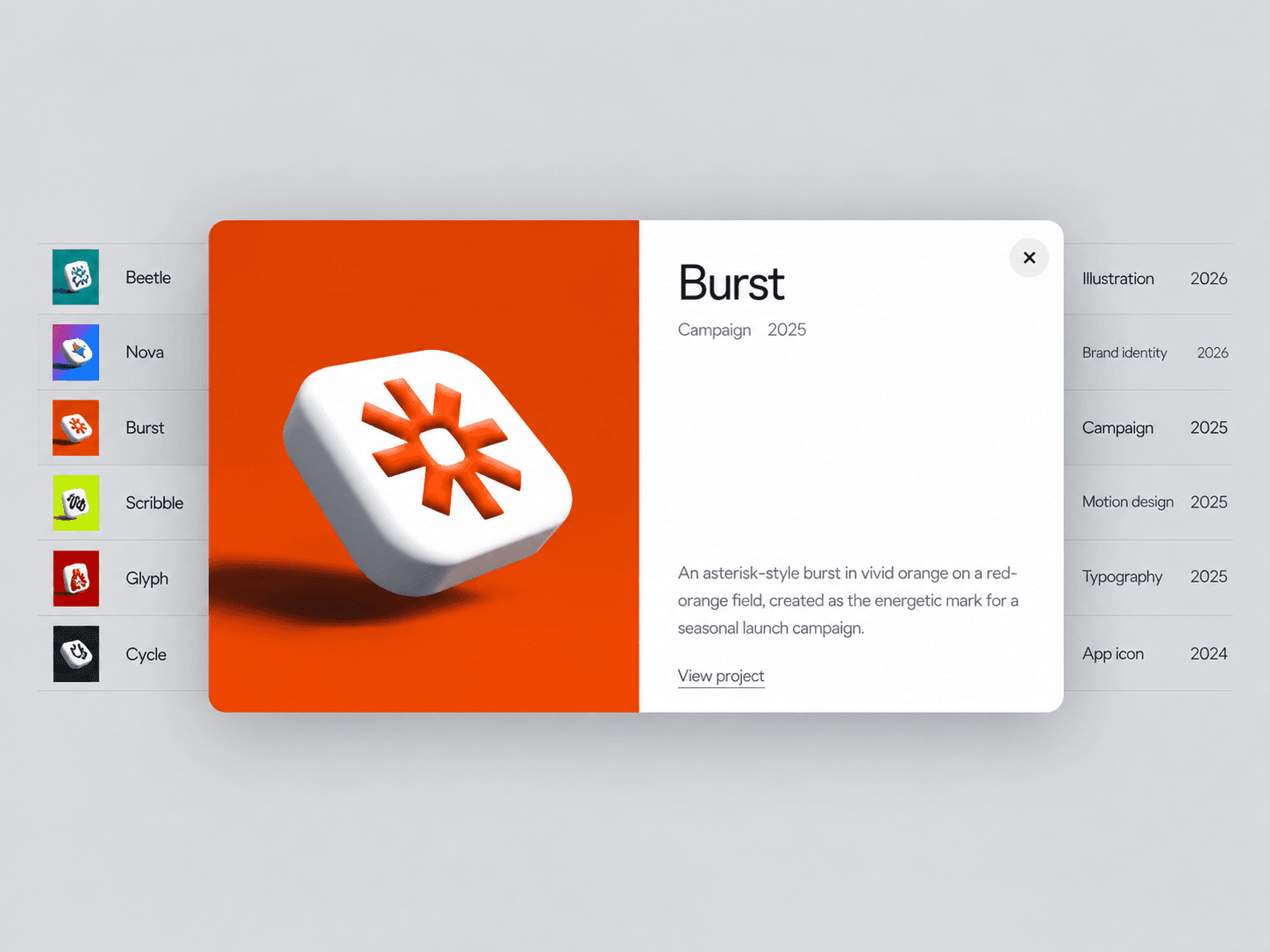 Hover Project List
