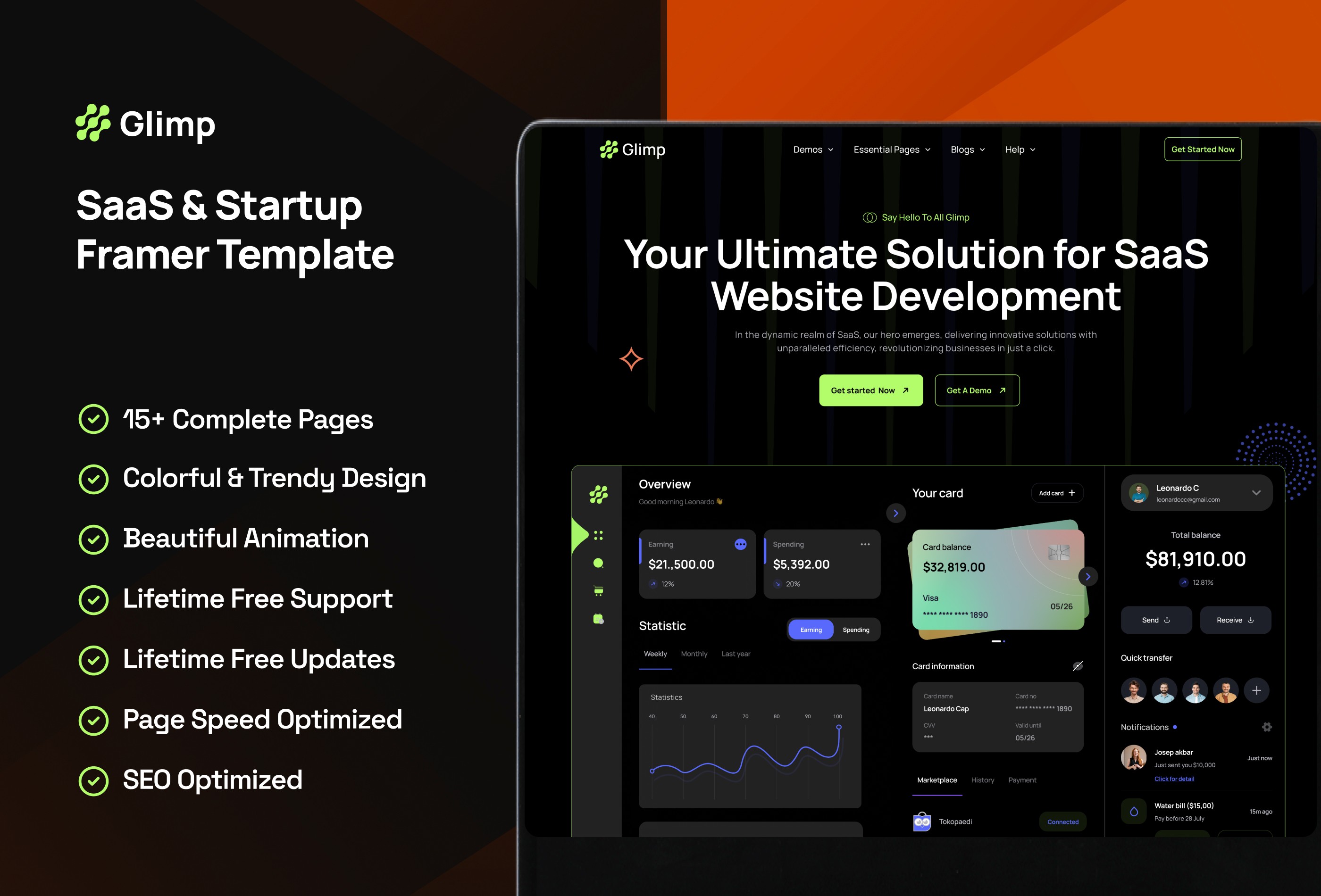 Screenshot 2 for Glimp, a Framer Marketplace template by Mezario.