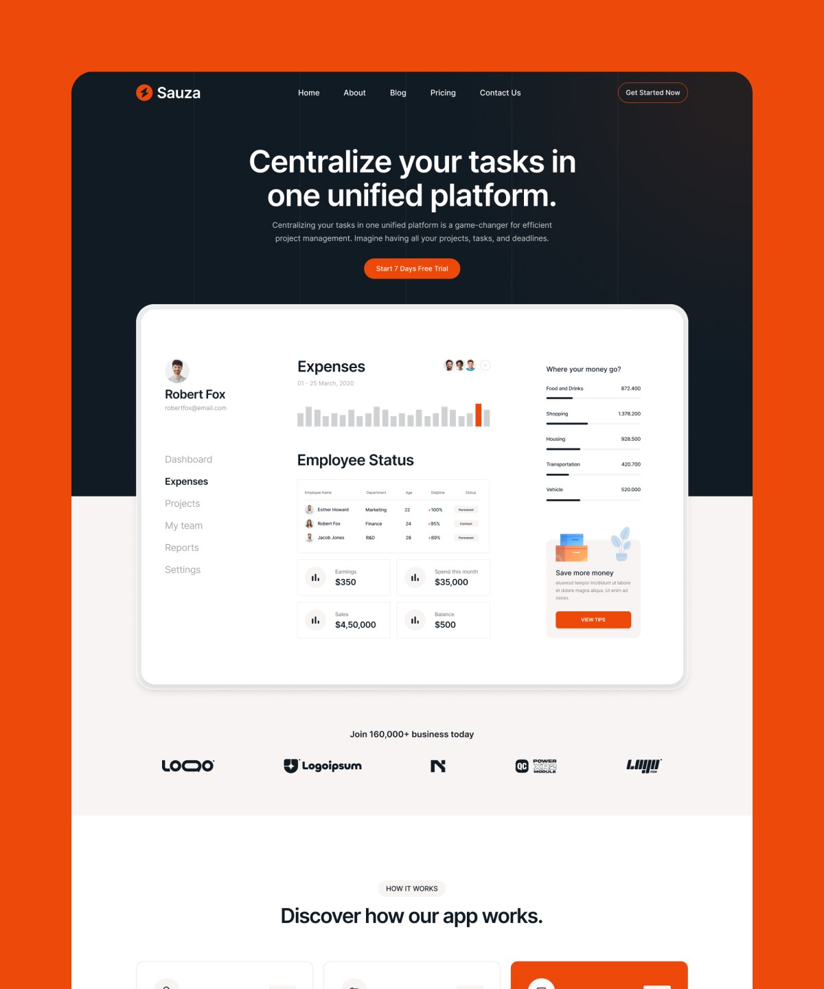 Screenshot 1 for Sauza, a Framer Marketplace template by Mezario.