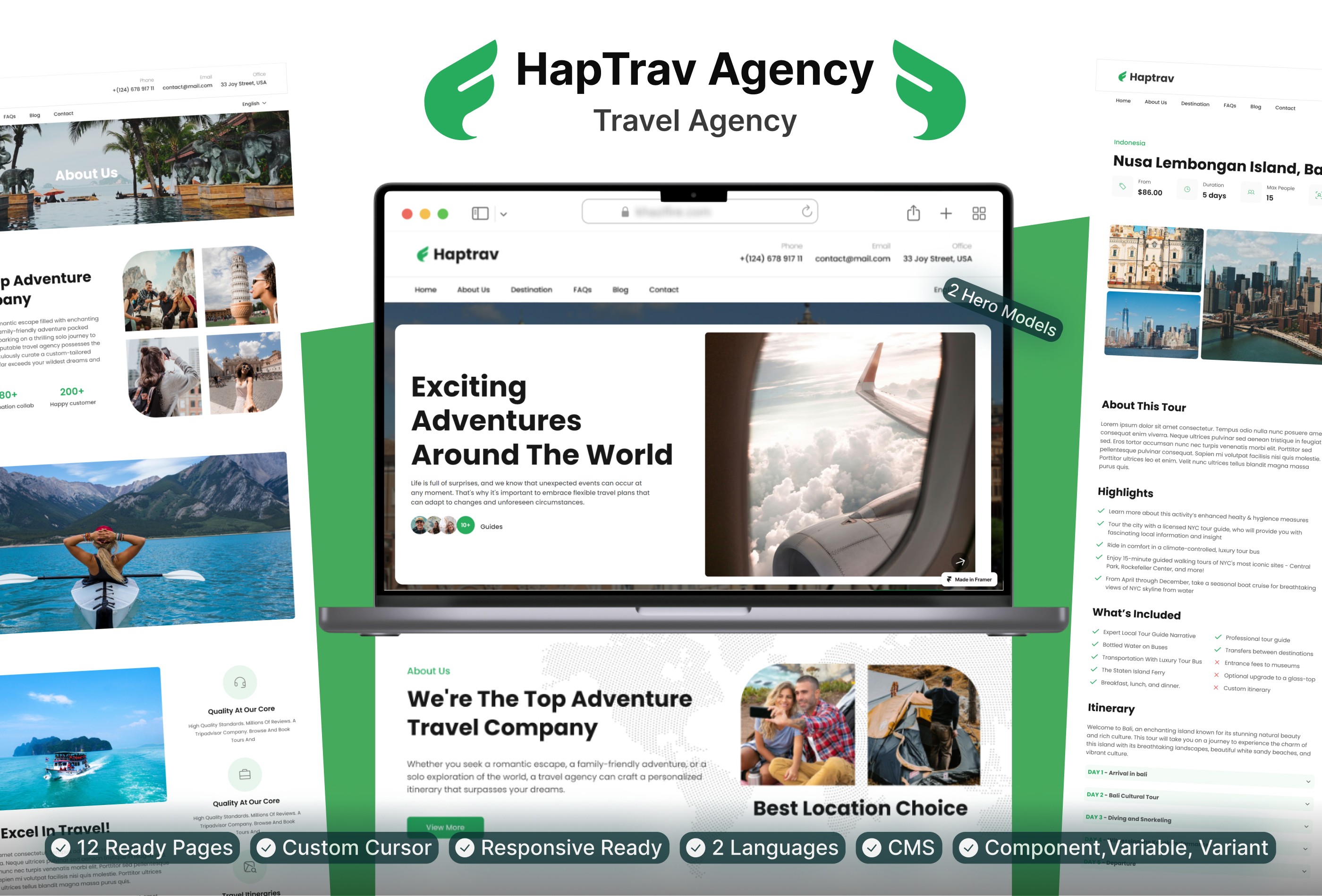 Screenshot 1 for Haptrav, a Framer Marketplace template by Saiful.