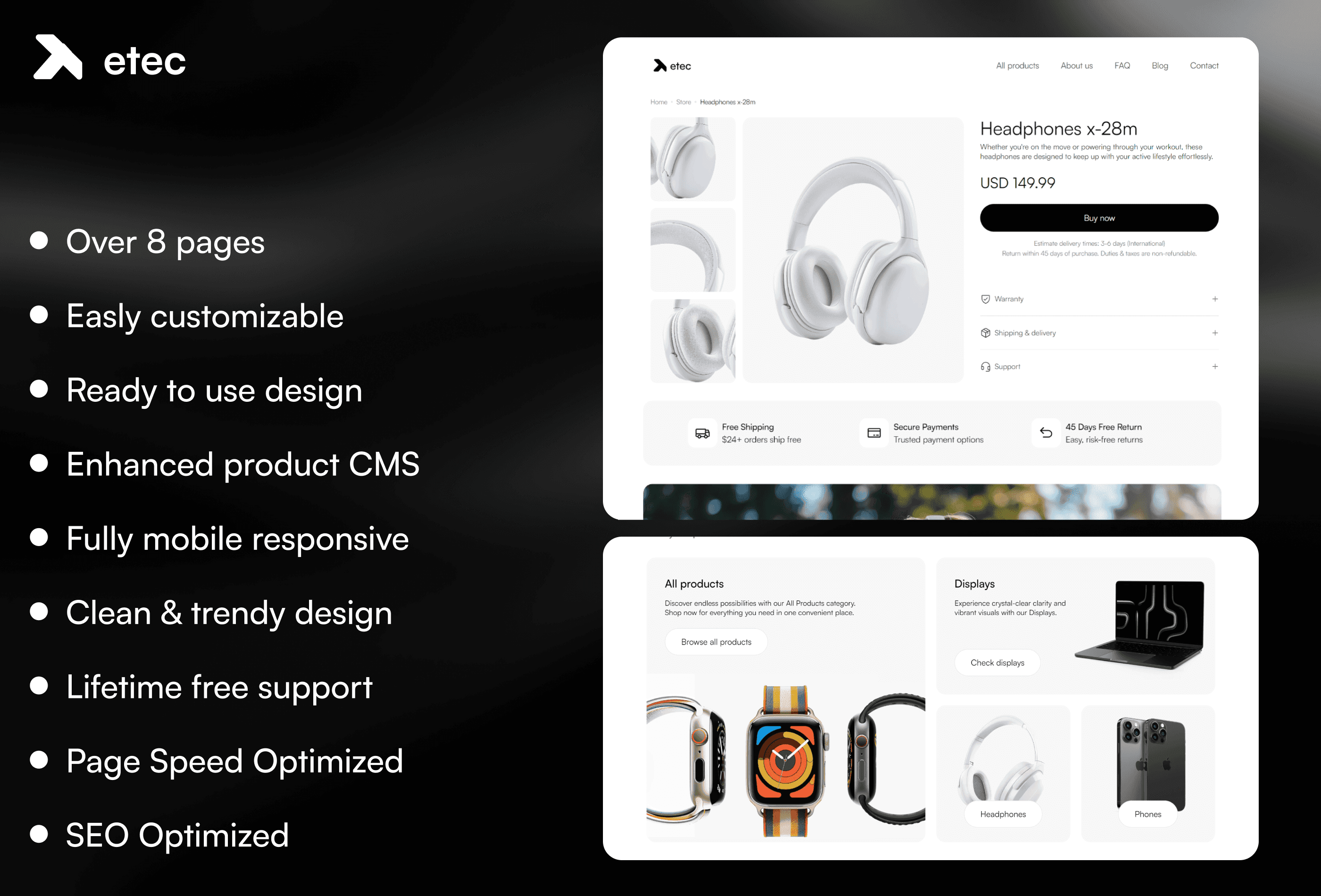 Screenshot 2 for Etec, a Framer Marketplace template by Tolv.Studio.