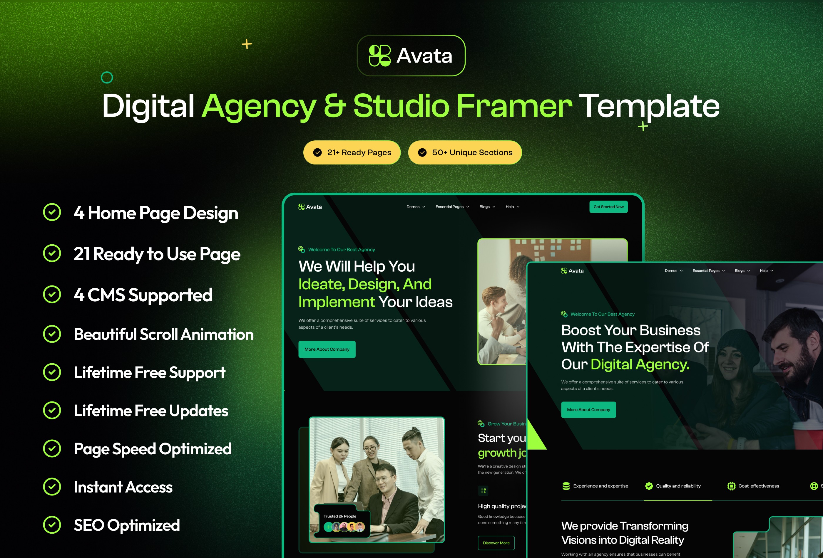 Screenshot 2 for Avata, a Framer Marketplace template by Mezario.