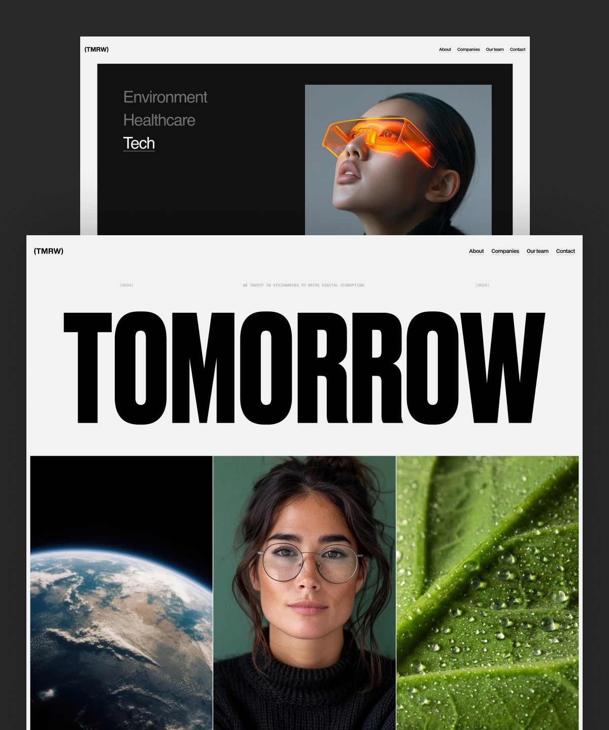 Screenshot 1 for Tomorrow, a Framer Marketplace template by JP.