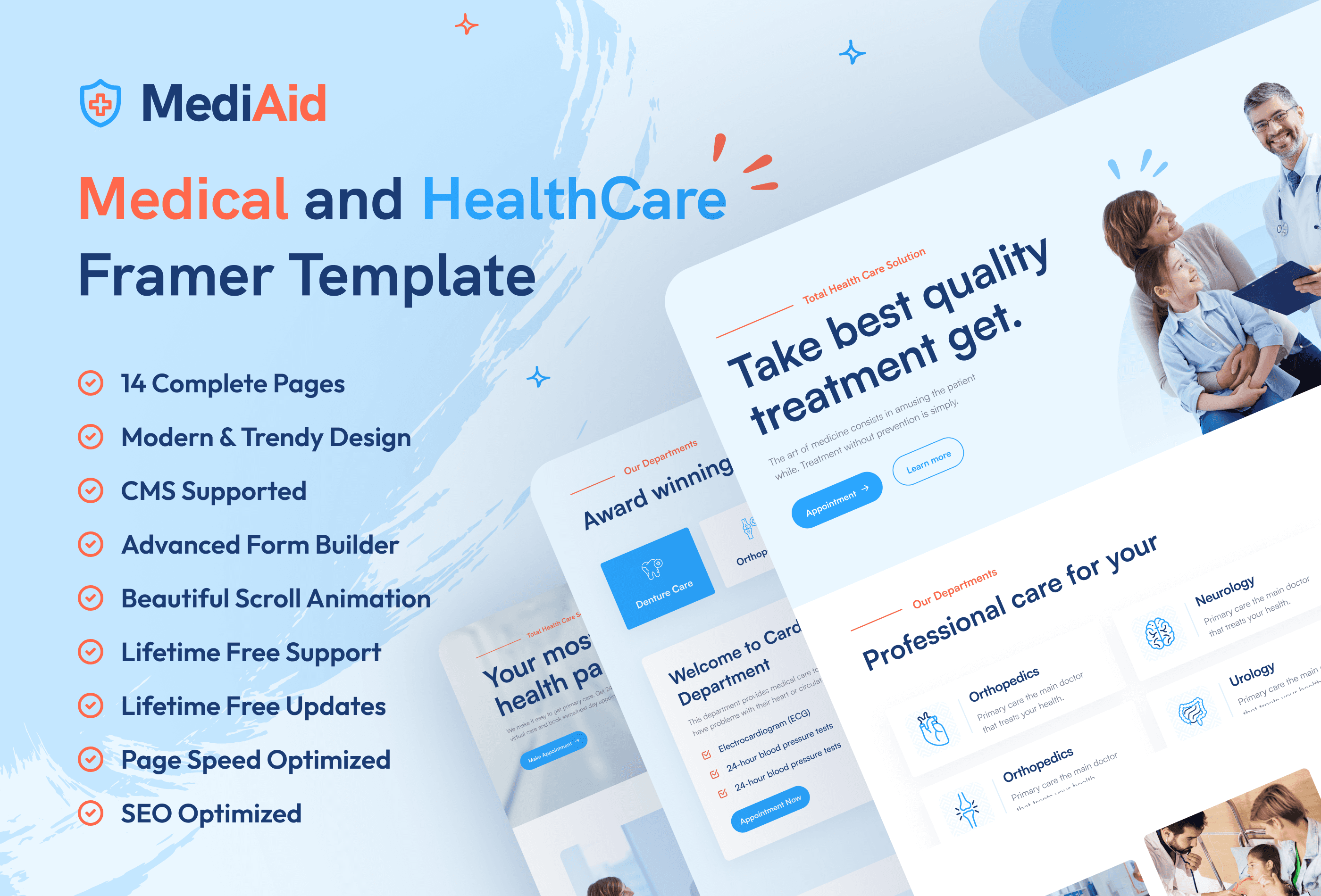 Screenshot 2 for MediAid, a Framer Marketplace template by Mezario.