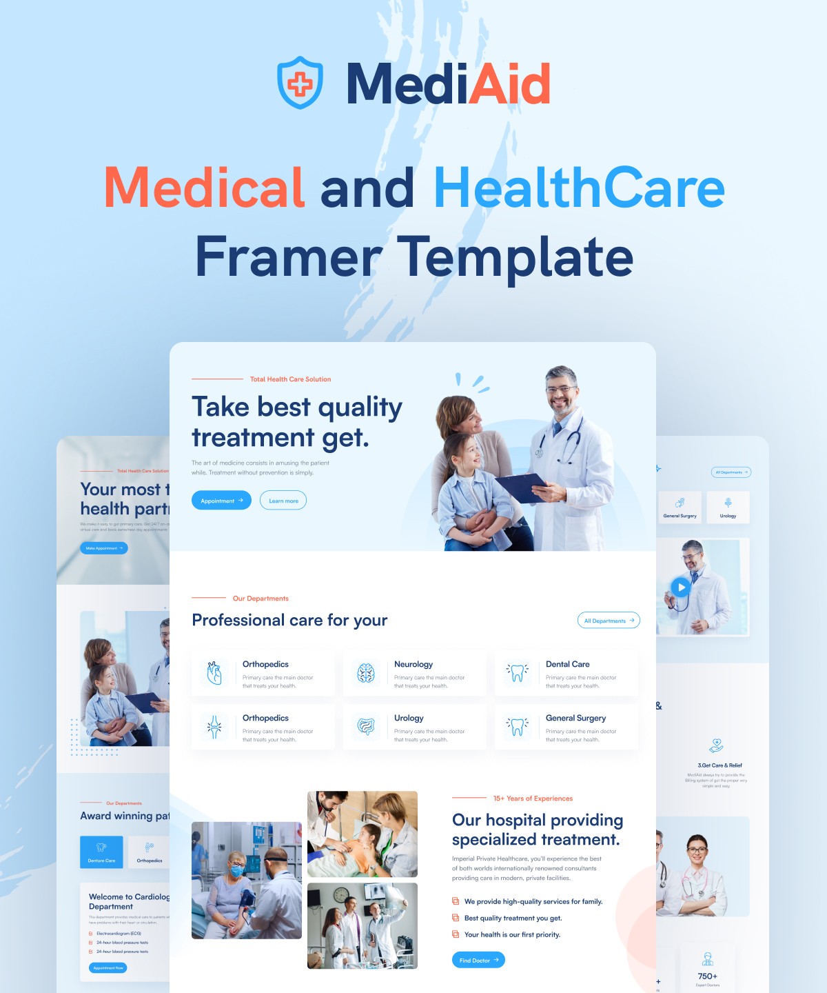 Screenshot 1 for MediAid, a Framer Marketplace template by Mezario.
