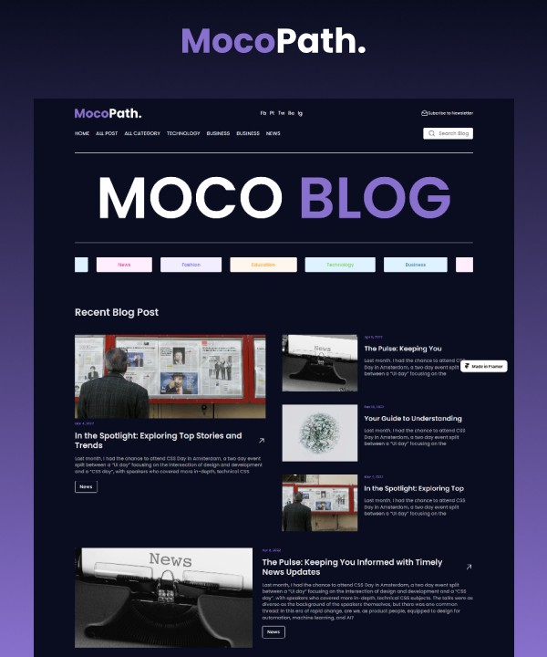 Screenshot 1 for Mocopath, a Framer Marketplace template by Honocoroko.