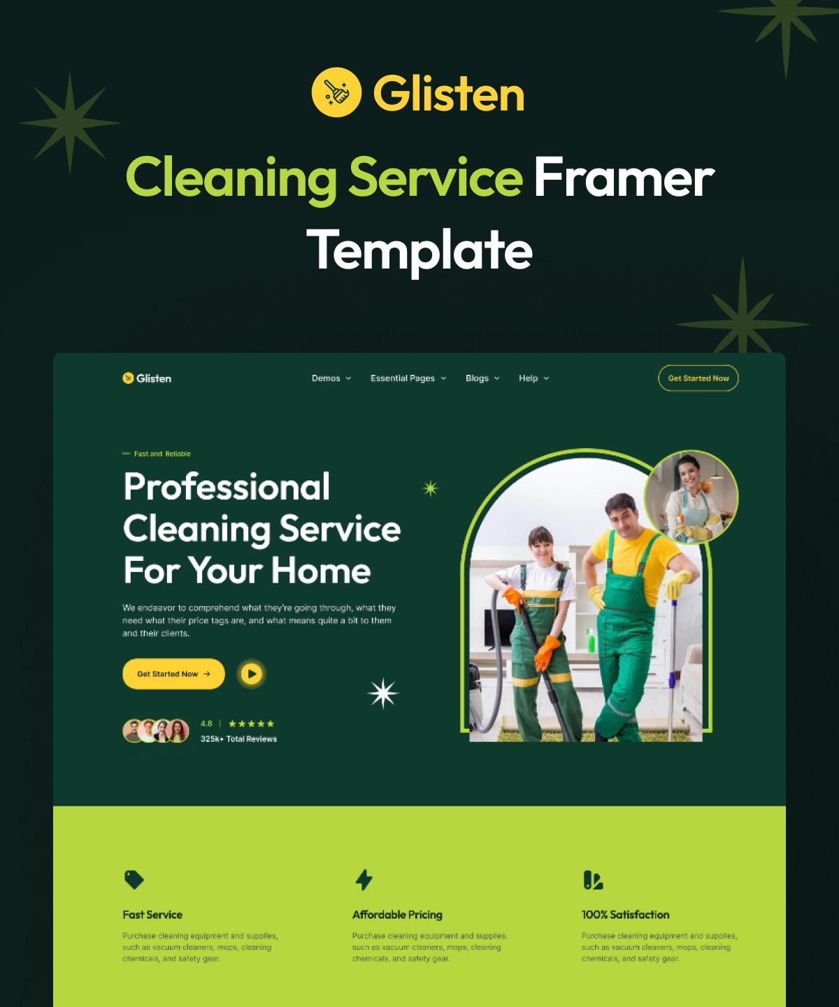 Screenshot 1 for Glisten, a Framer Marketplace template by Mezario.