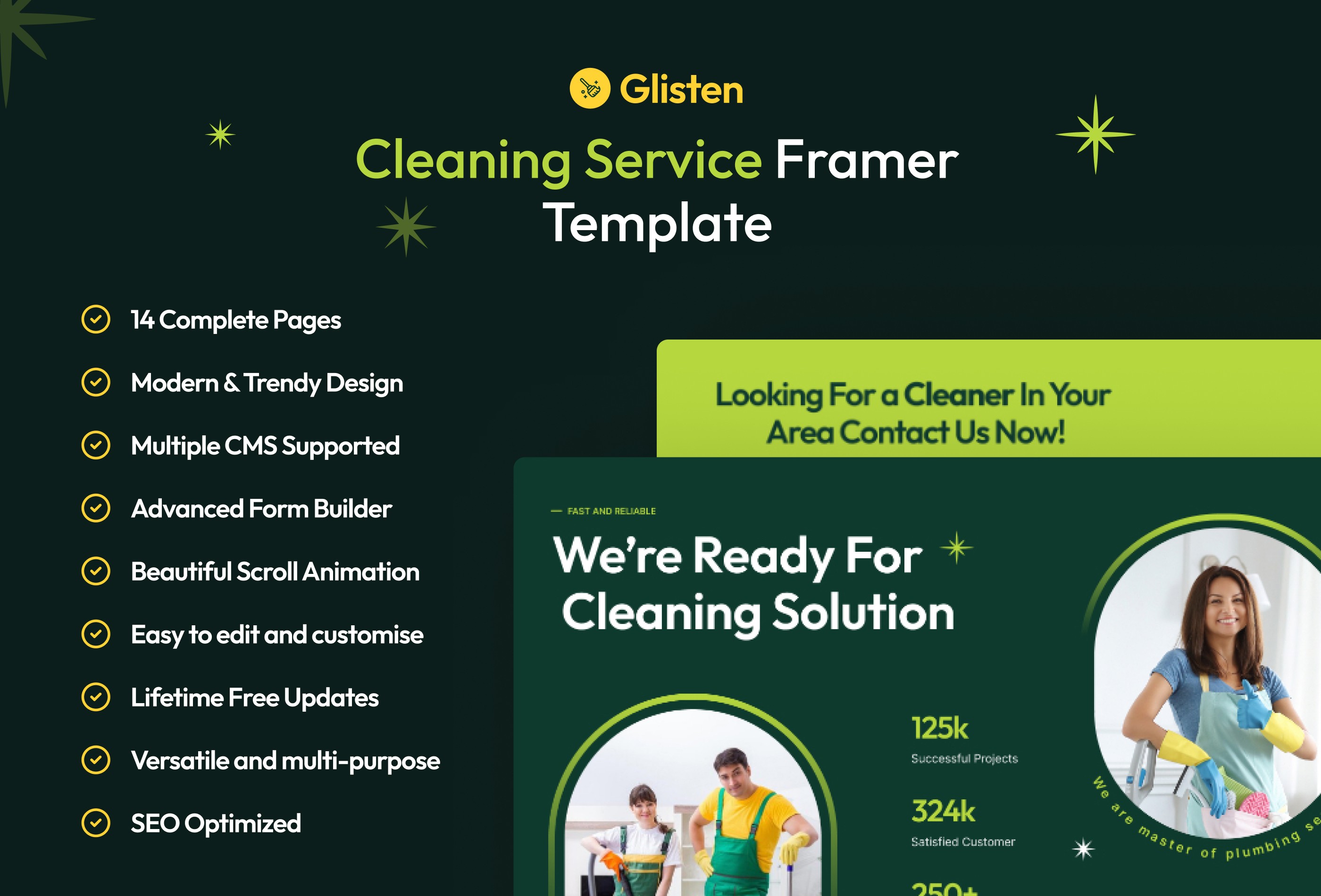 Screenshot 2 for Glisten, a Framer Marketplace template by Mezario.