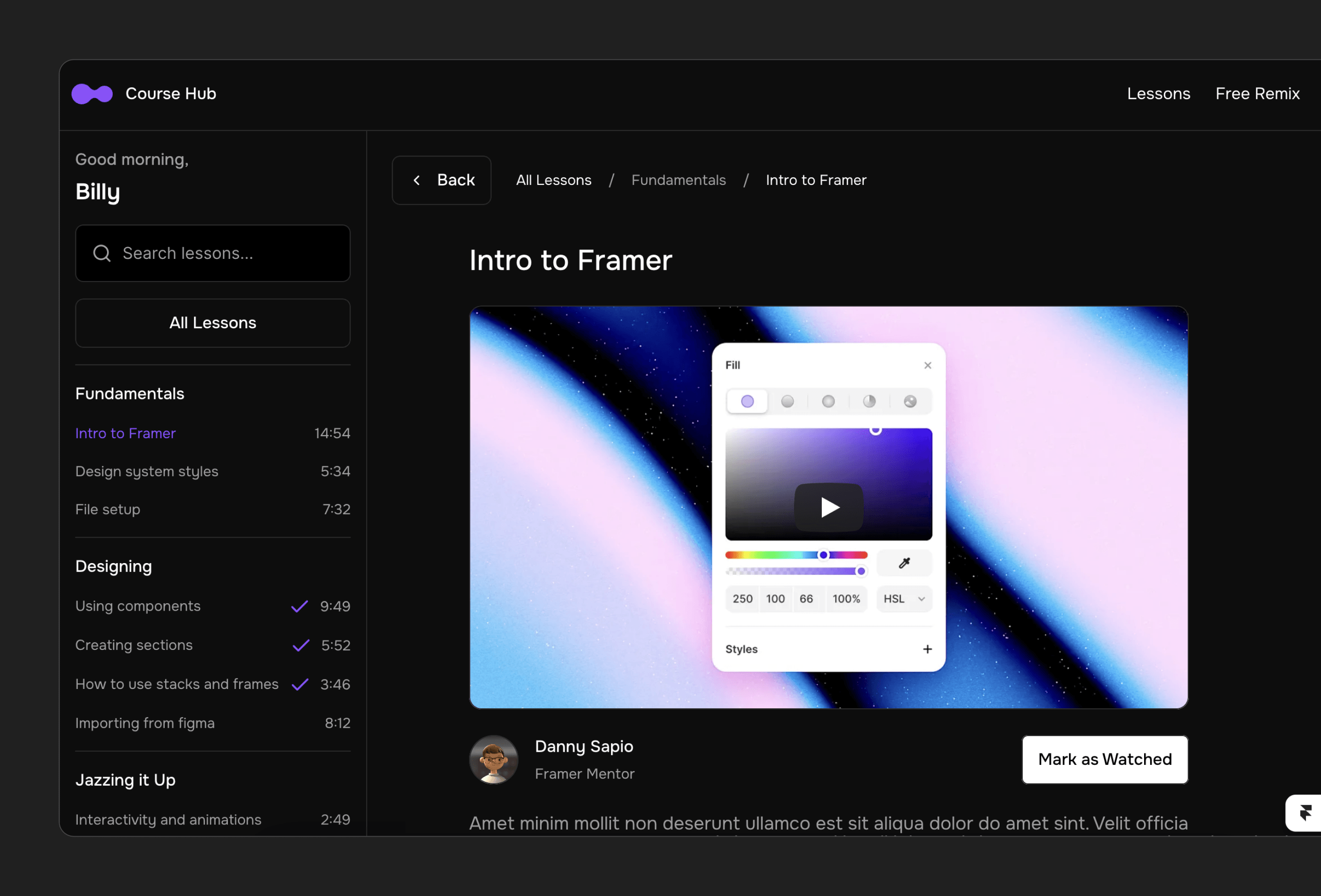 Screenshot 2 for CourseHub, a Framer Marketplace template by Danny Sapio.