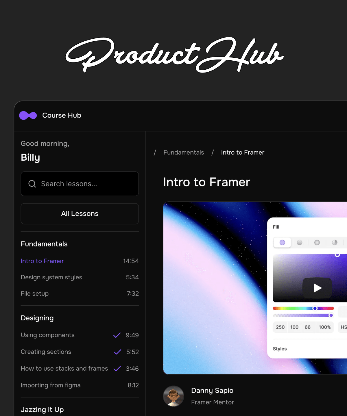 Screenshot 1 for CourseHub, a Framer Marketplace template by Danny Sapio.
