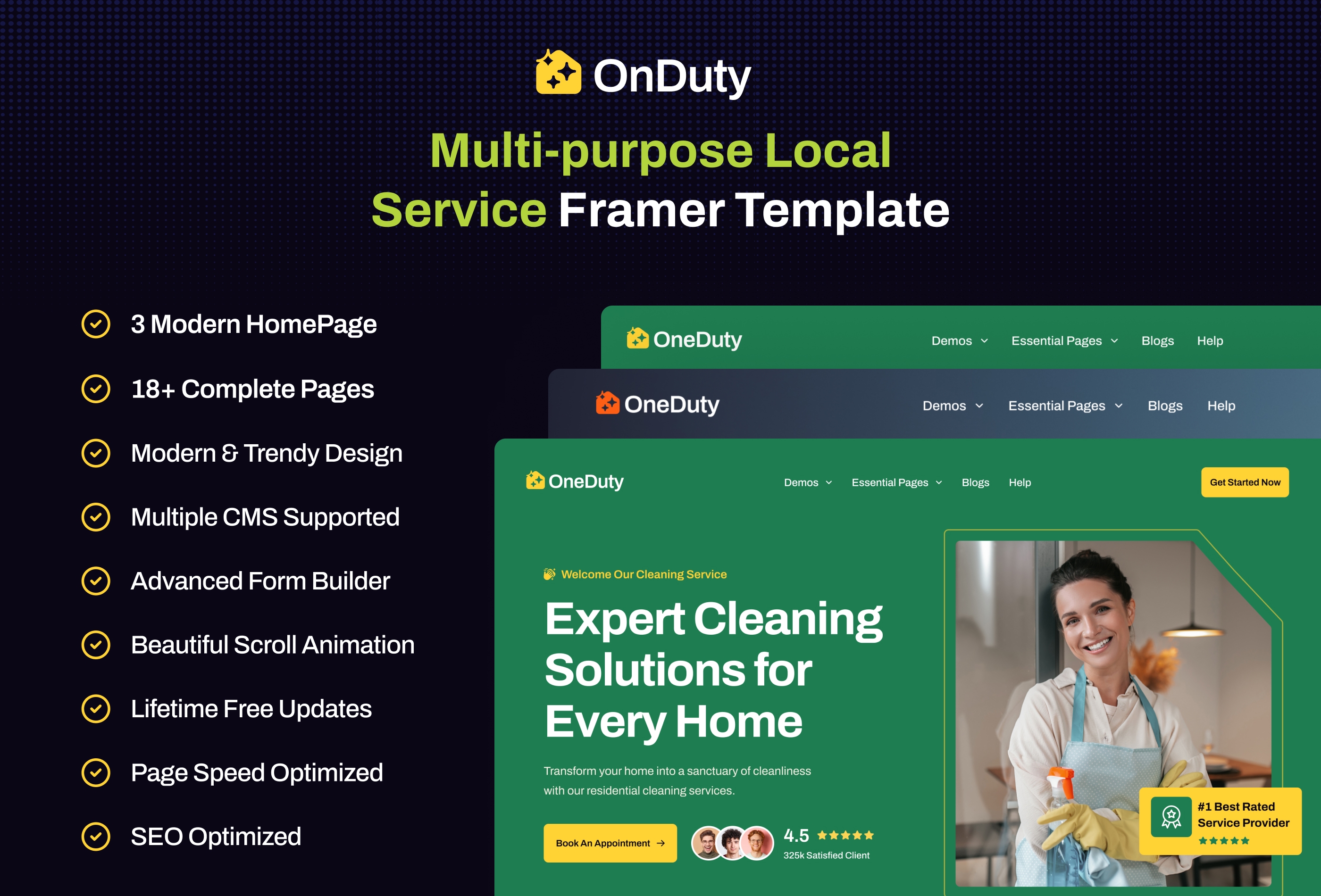 Screenshot 2 for OnDuty, a Framer Marketplace template by Mezario.