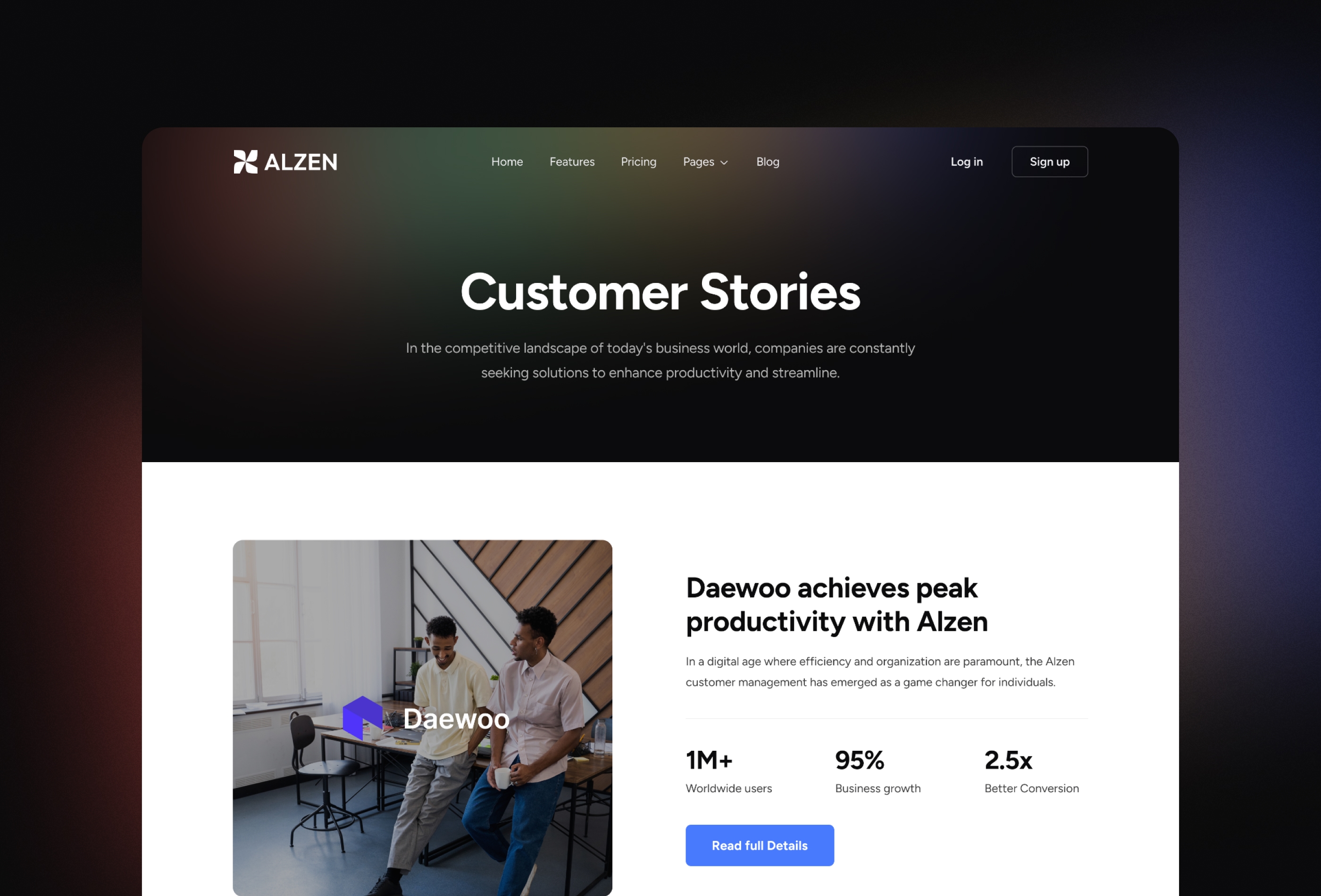 Screenshot 4 for Alzen, a Framer Marketplace template by UI Ship.